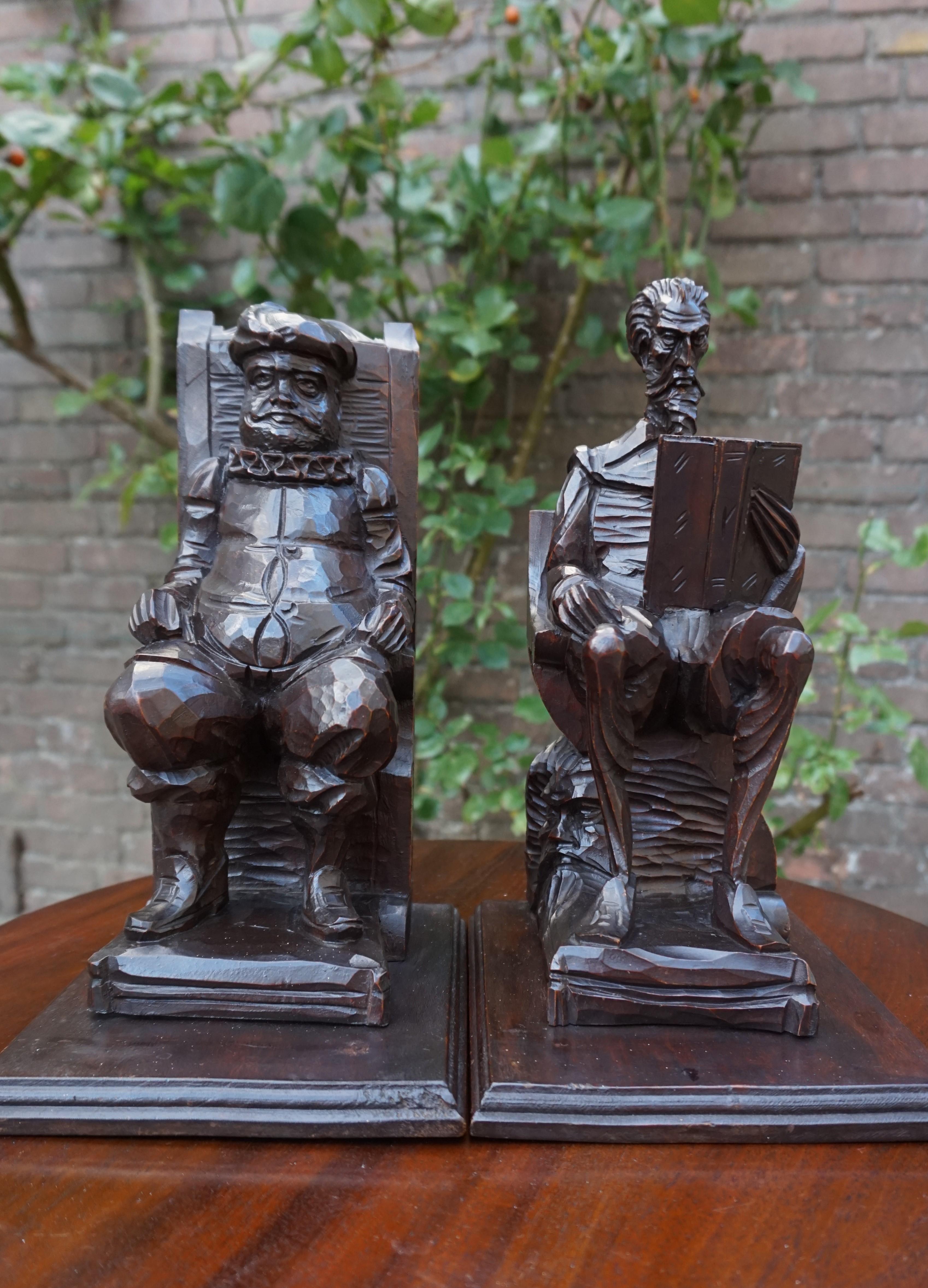 Large Pair of Hand-Carved and Ebonized 1930s Don Quixote & Sancho Panza Bookends 13
