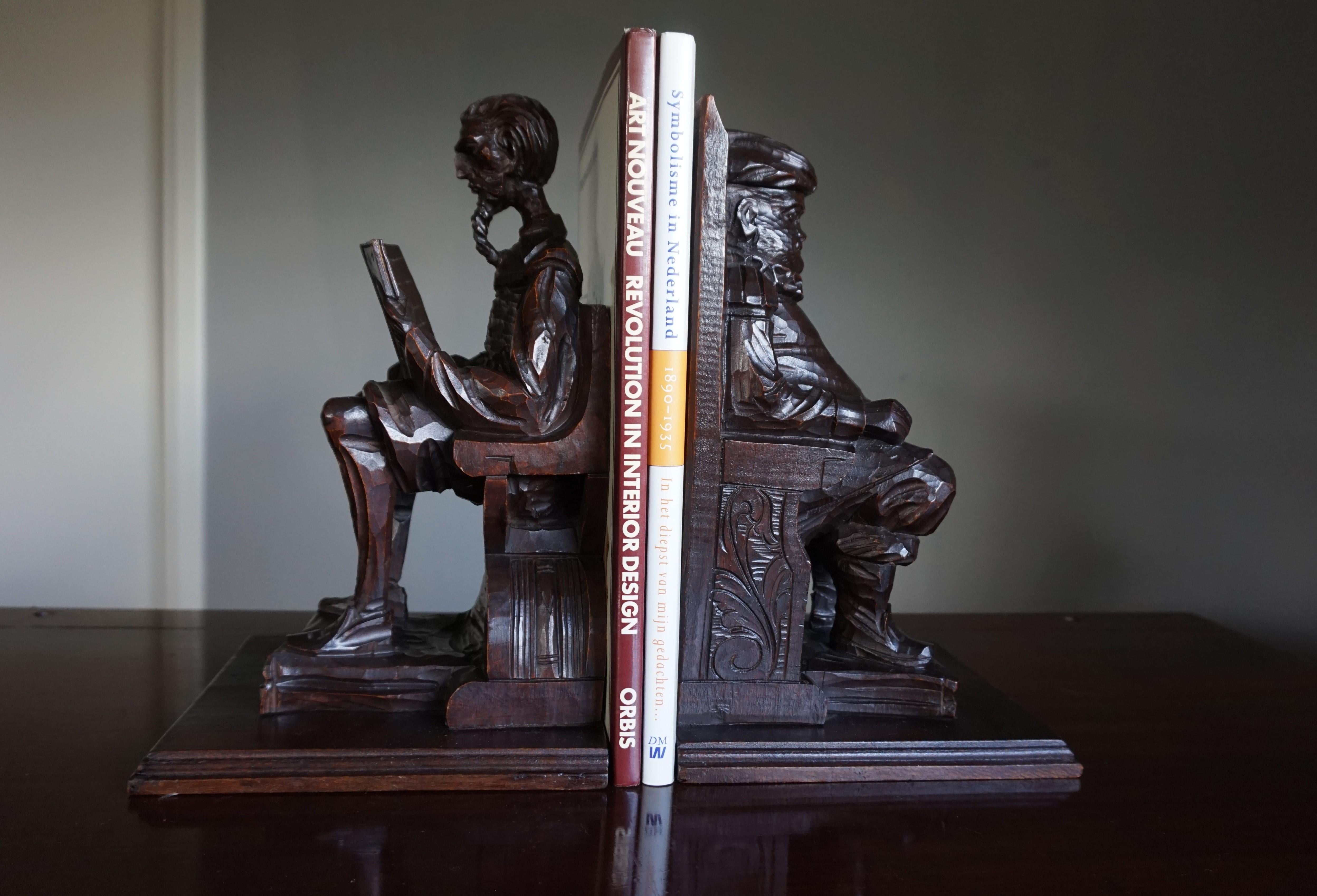 Rare, quality carved and largest ever, famous novel bookends. 

If you are looking for a pair of decorative, practical and well-crafted bookends then this large pair could be perfect for you. The taller and slimmer figure obviously is Don Quixote.