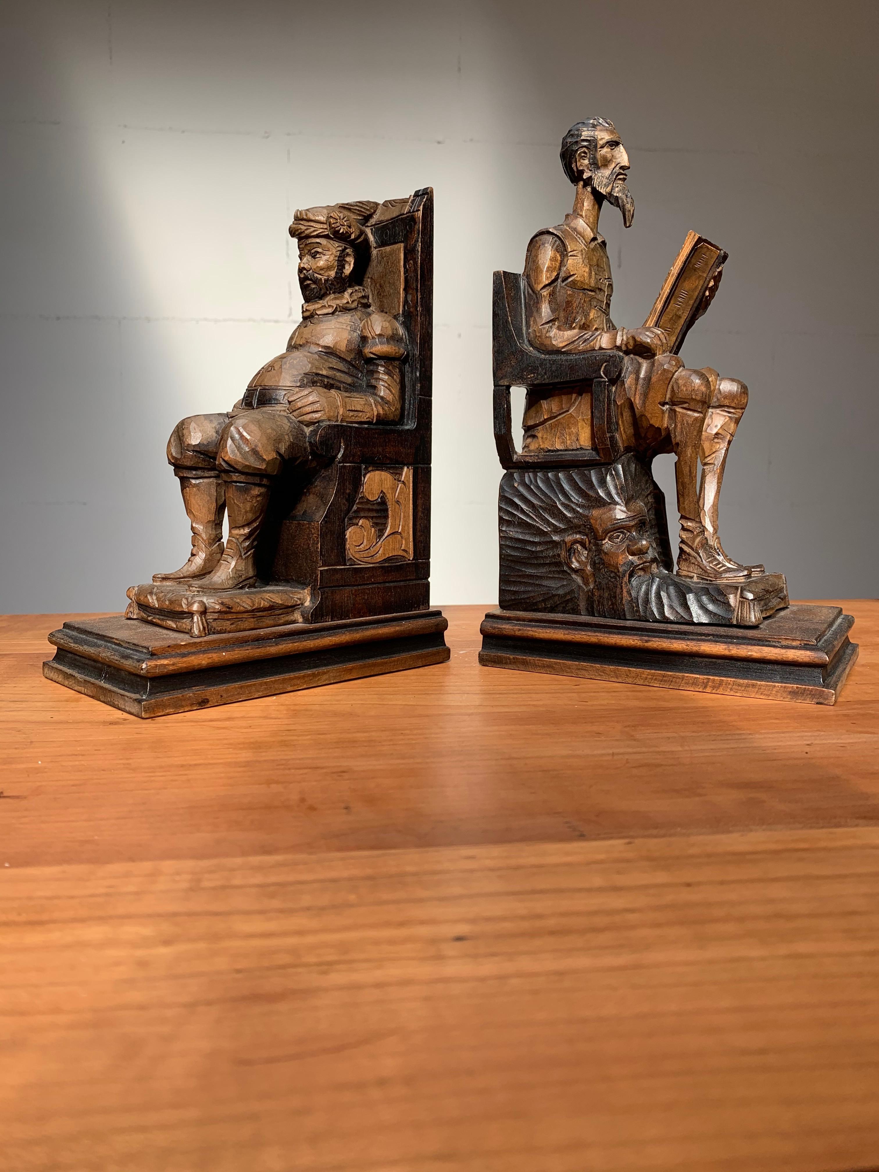 Finest quality carved and much larger than average, famous novel bookends. 

If you are looking for decorative, practical and very well-crafted bookends then this large pair could be perfect for you. The taller and slimmer figure obviously is Don