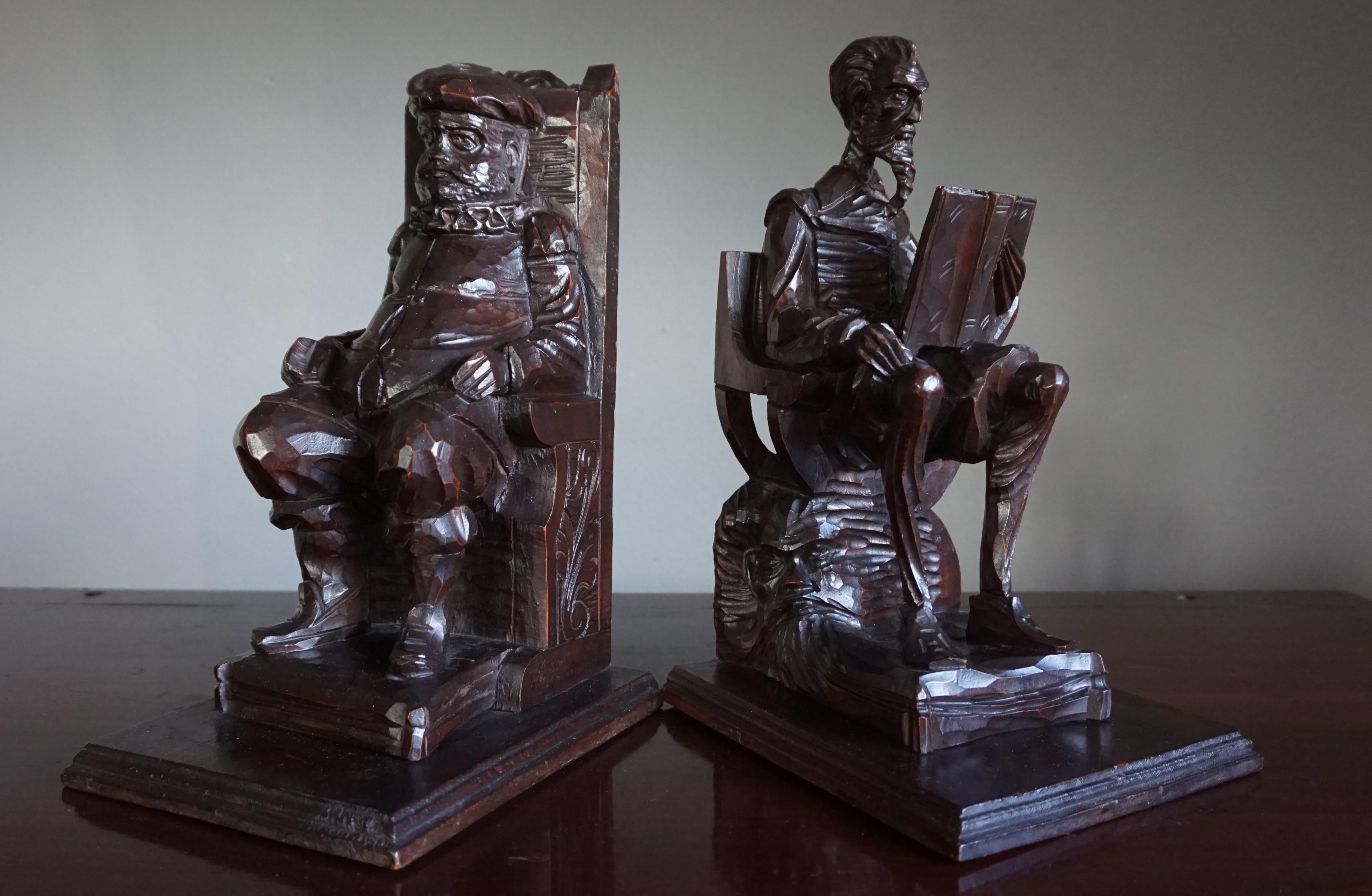 Large Pair of Hand-Carved and Ebonized 1930s Don Quixote & Sancho Panza Bookends 14