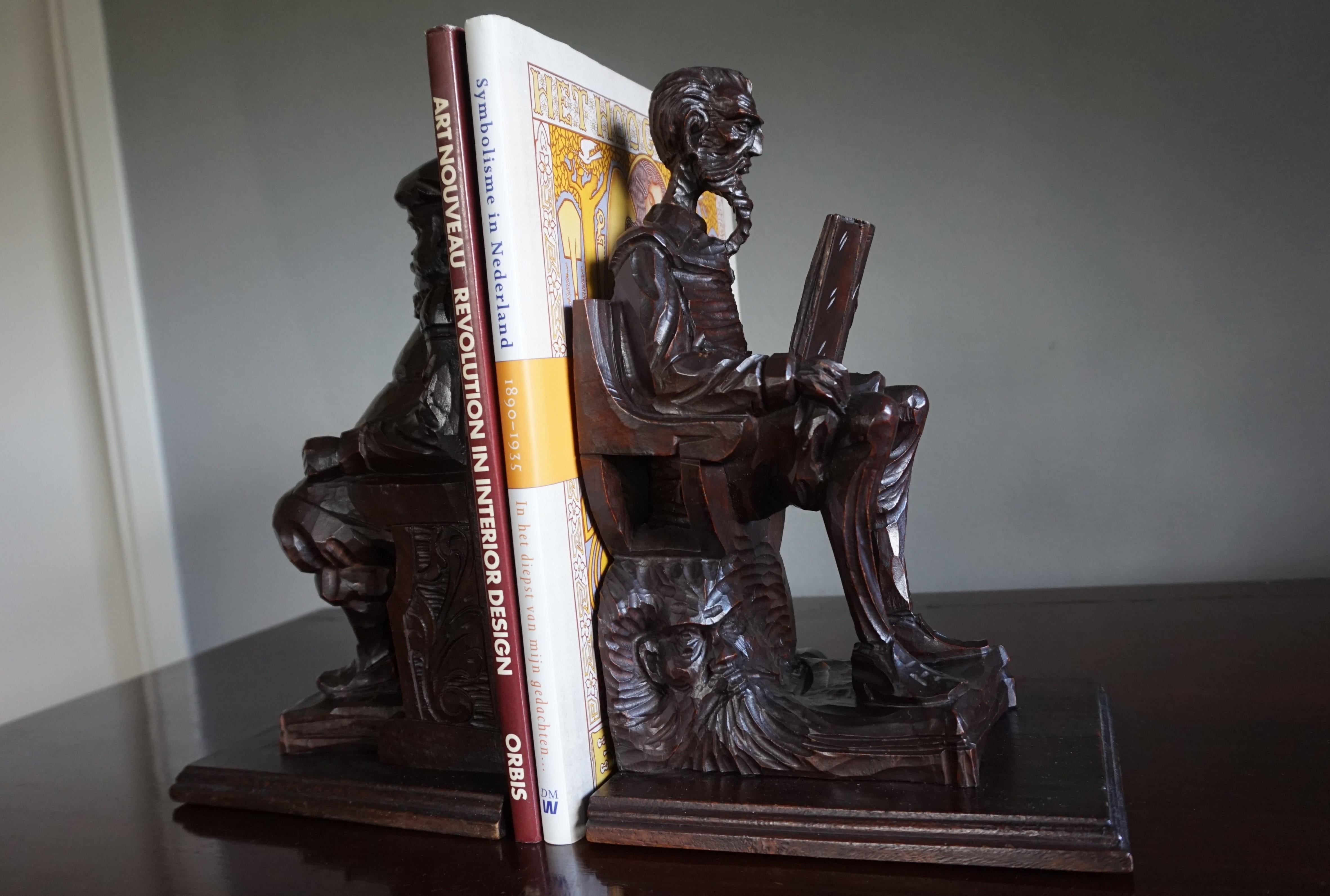 Large Pair of Hand-Carved and Ebonized 1930s Don Quixote & Sancho Panza Bookends 3