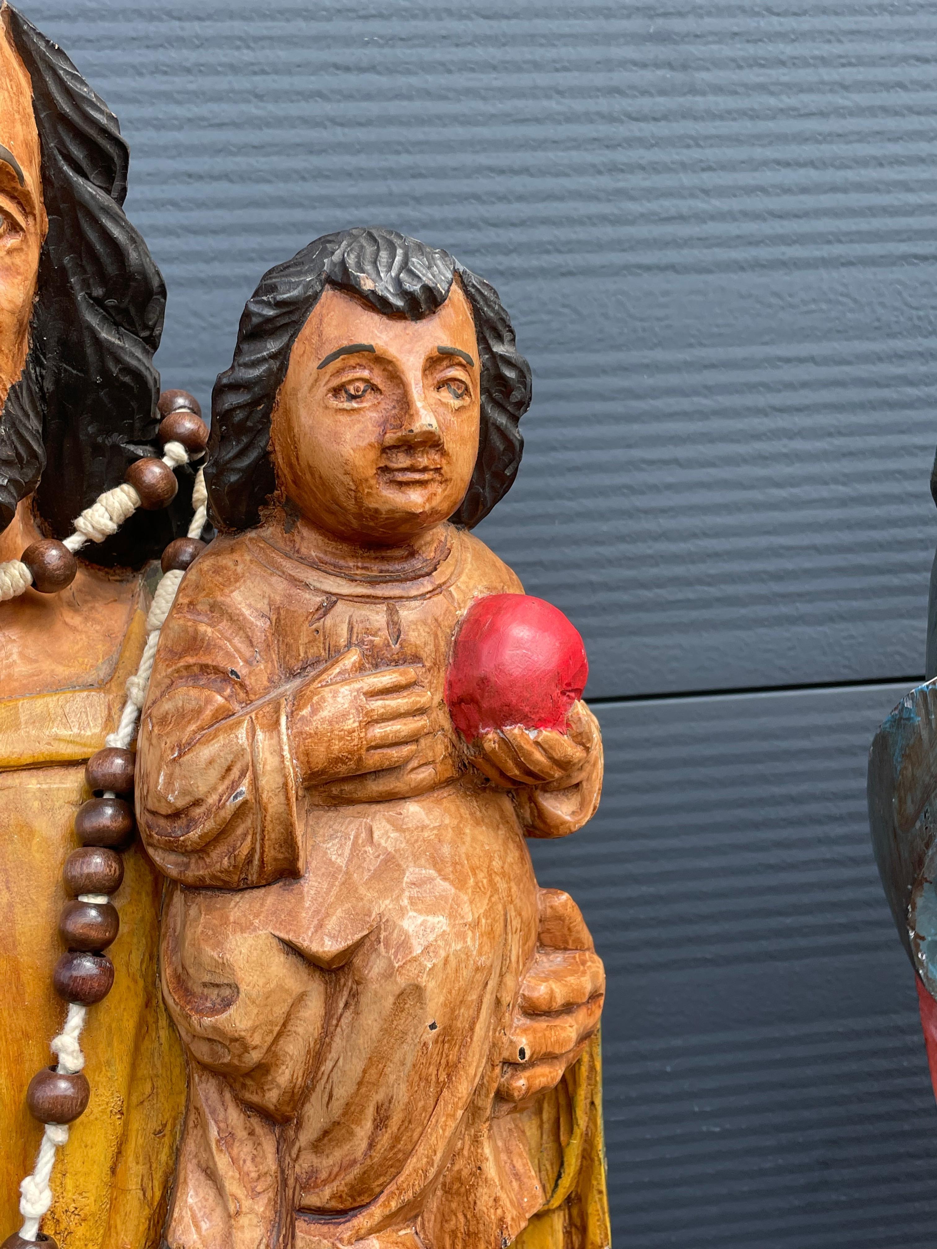 Large Pair of Hand Carved Wooden Mary & Joseph Sculptures, Both with Child Jesus im Angebot 7