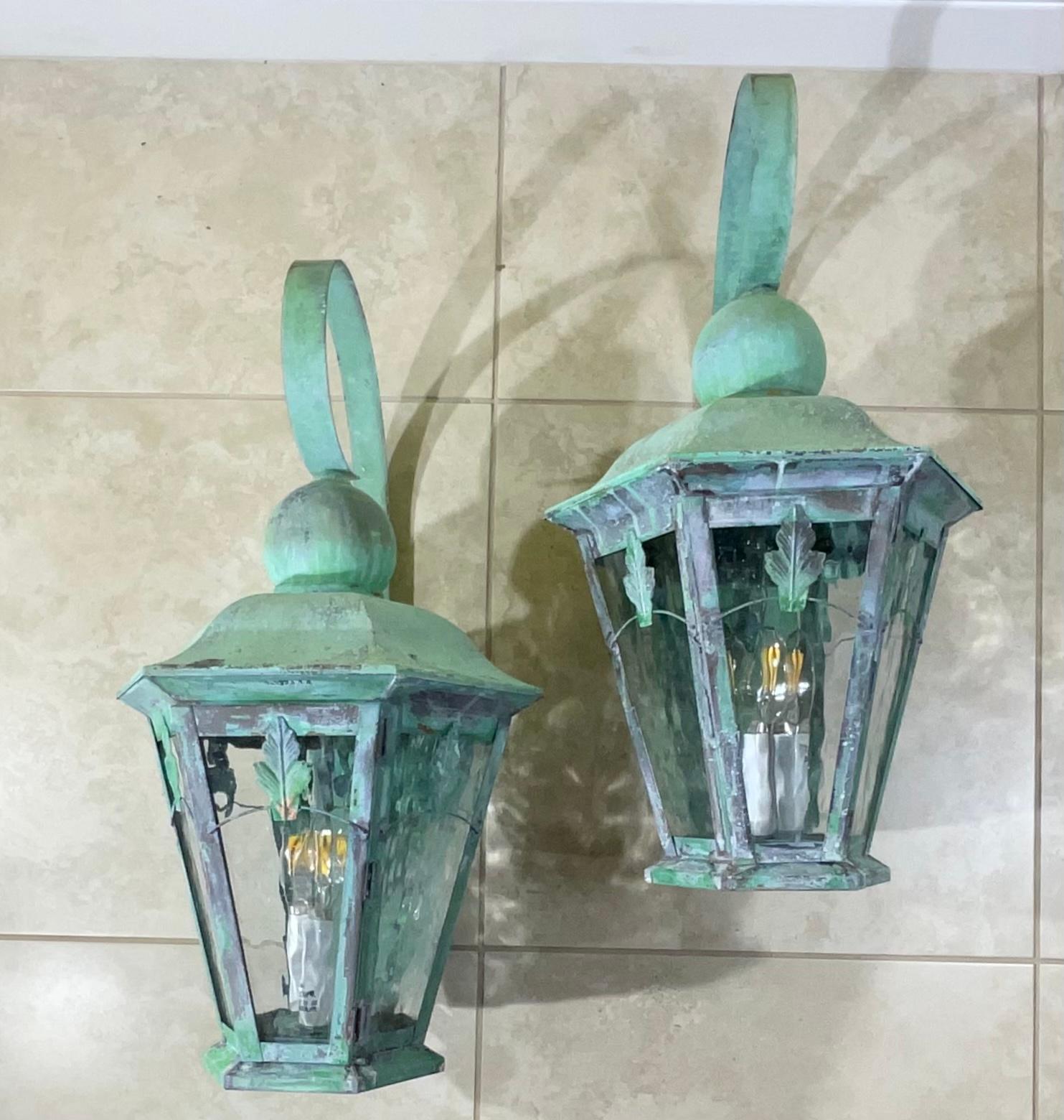 Large Pair of Handcrafted Solid Brass Wall Lanterns 5
