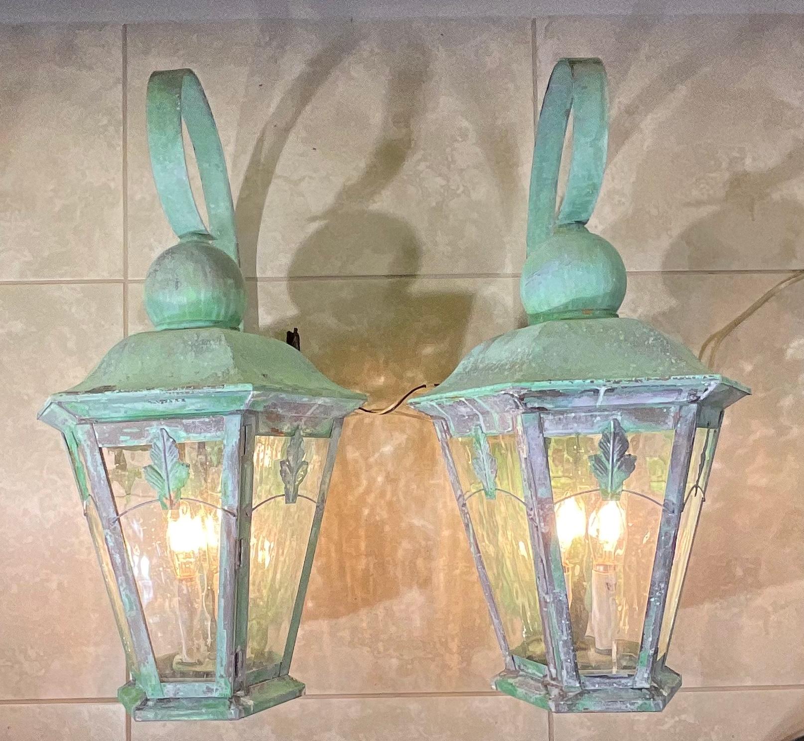 Large Pair of Handcrafted Solid Brass Wall Lanterns 6
