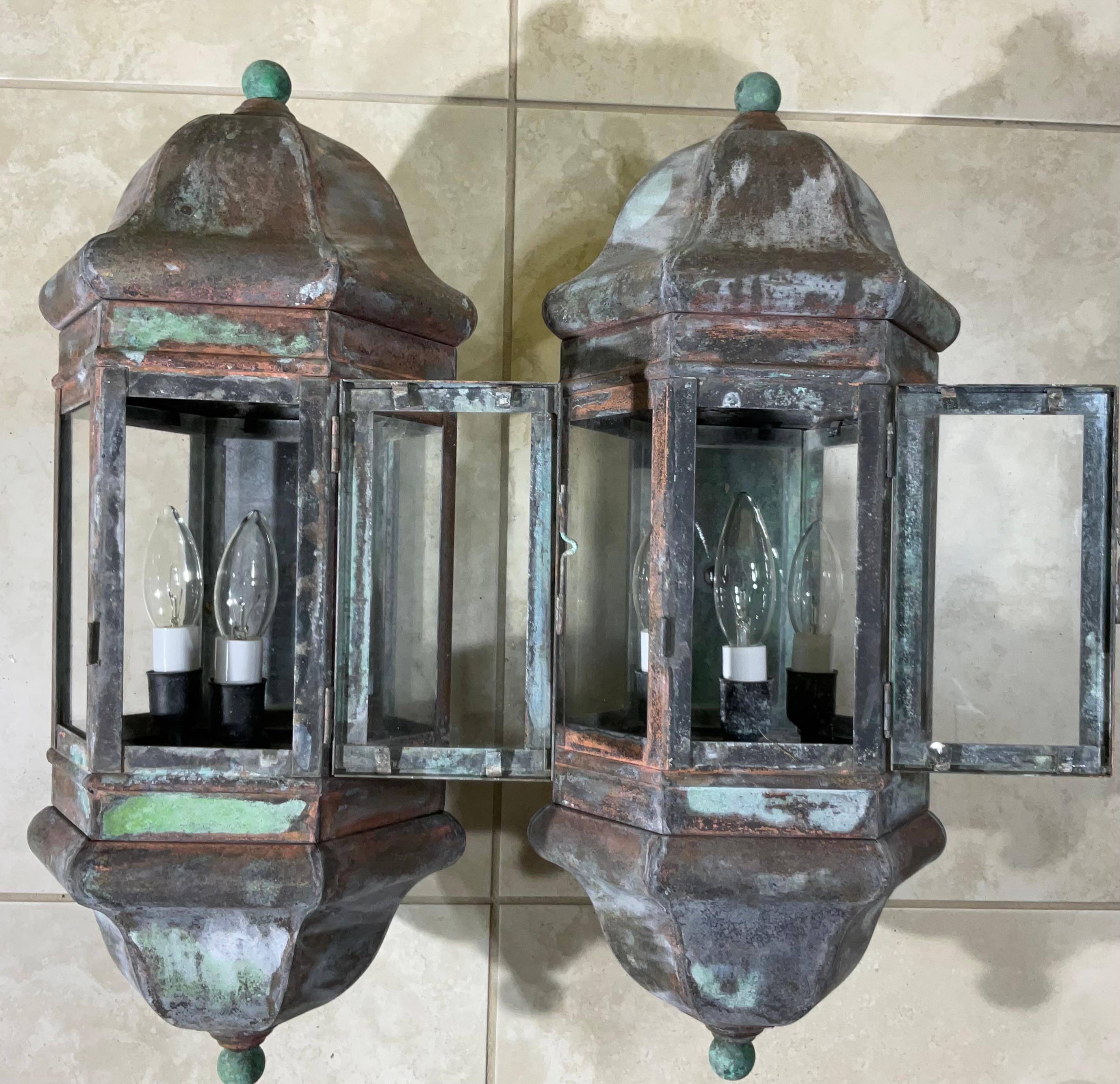 Large Pair of Handcrafted Solid Brass Wall Lanterns For Sale 10