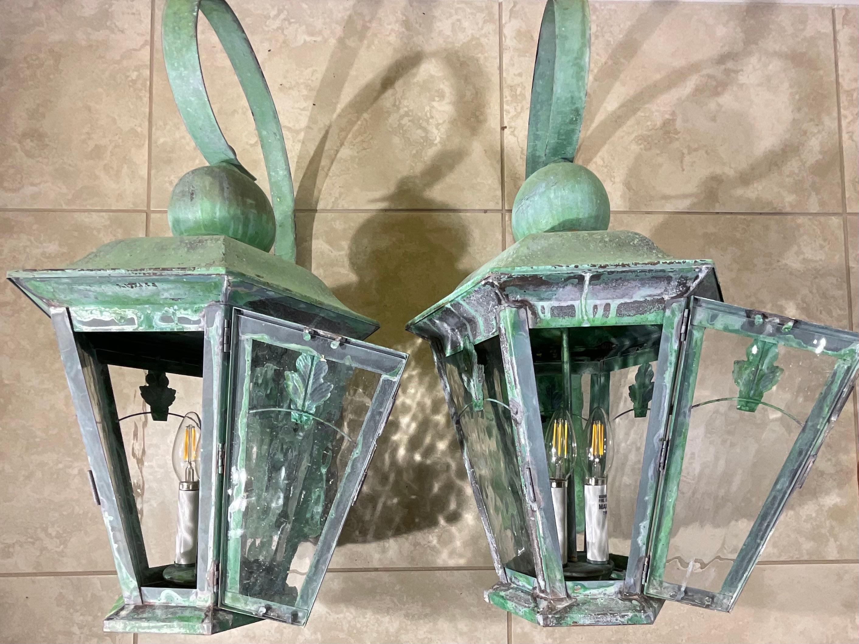 20th Century Large Pair of Handcrafted Solid Brass Wall Lanterns