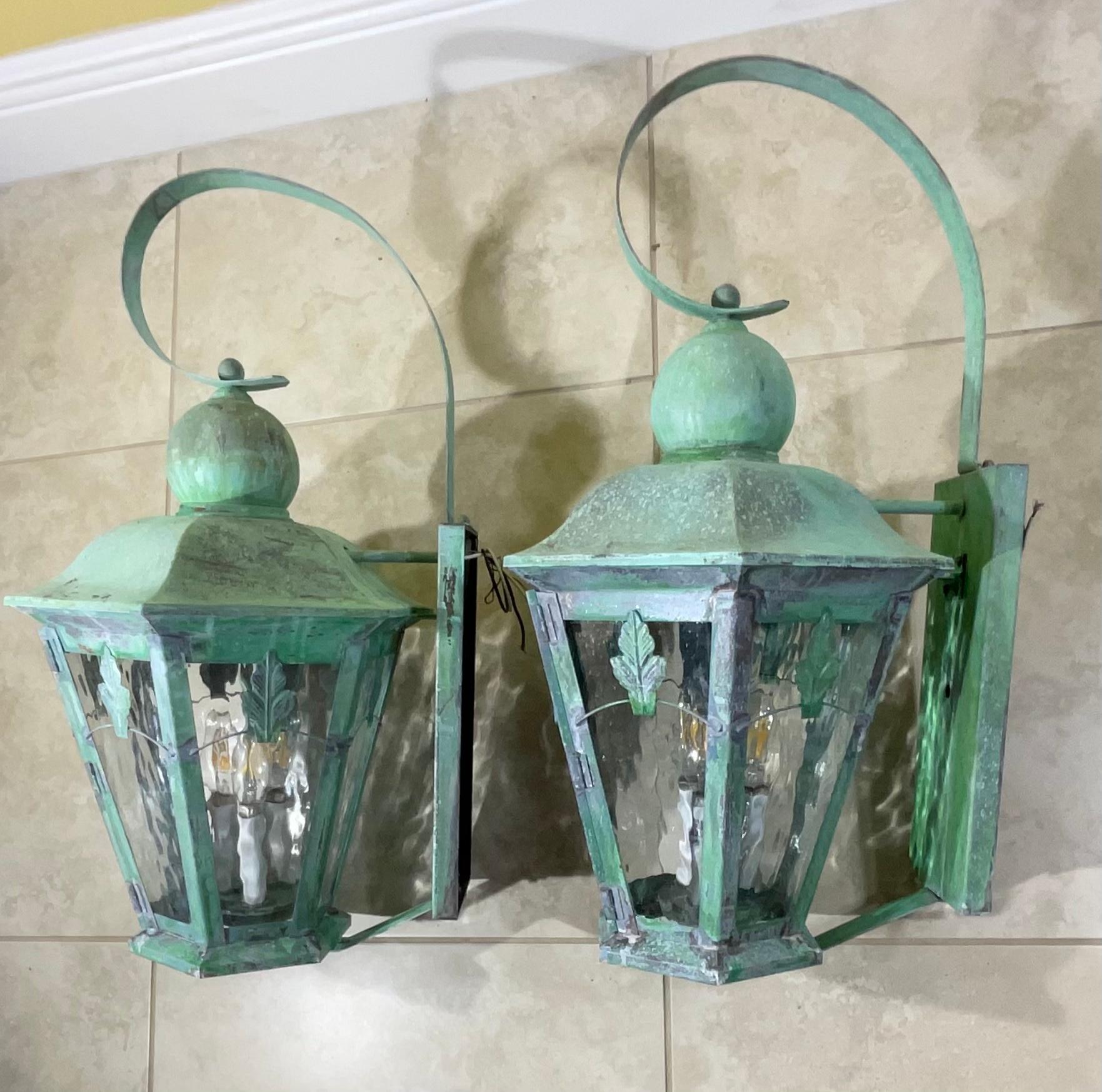 Large Pair of Handcrafted Solid Brass Wall Lanterns 1