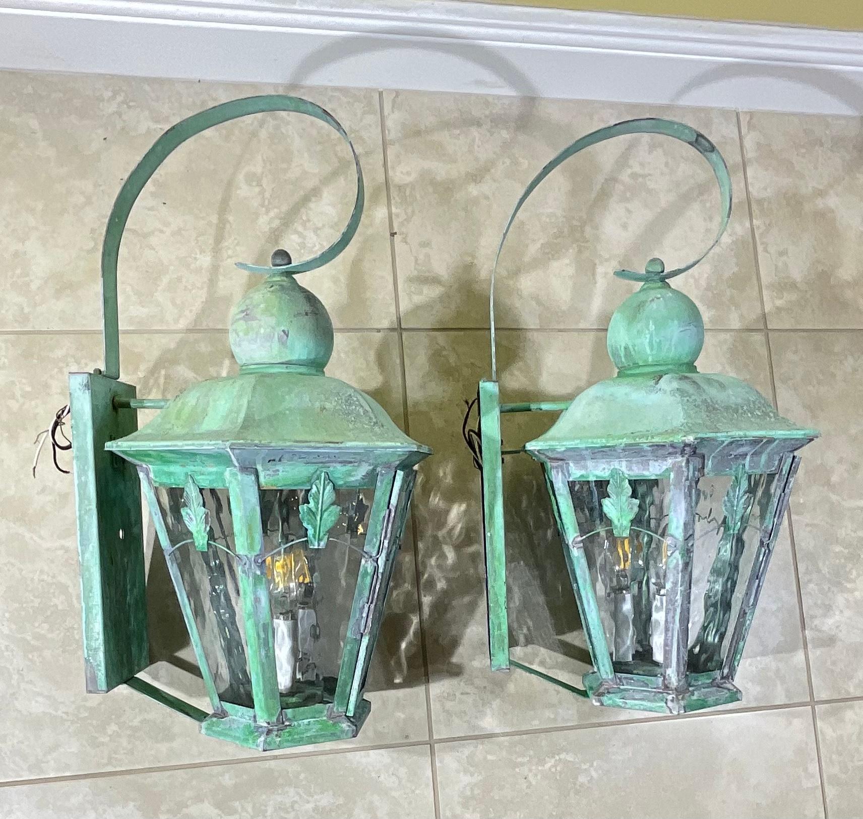 Large Pair of Handcrafted Solid Brass Wall Lanterns 2