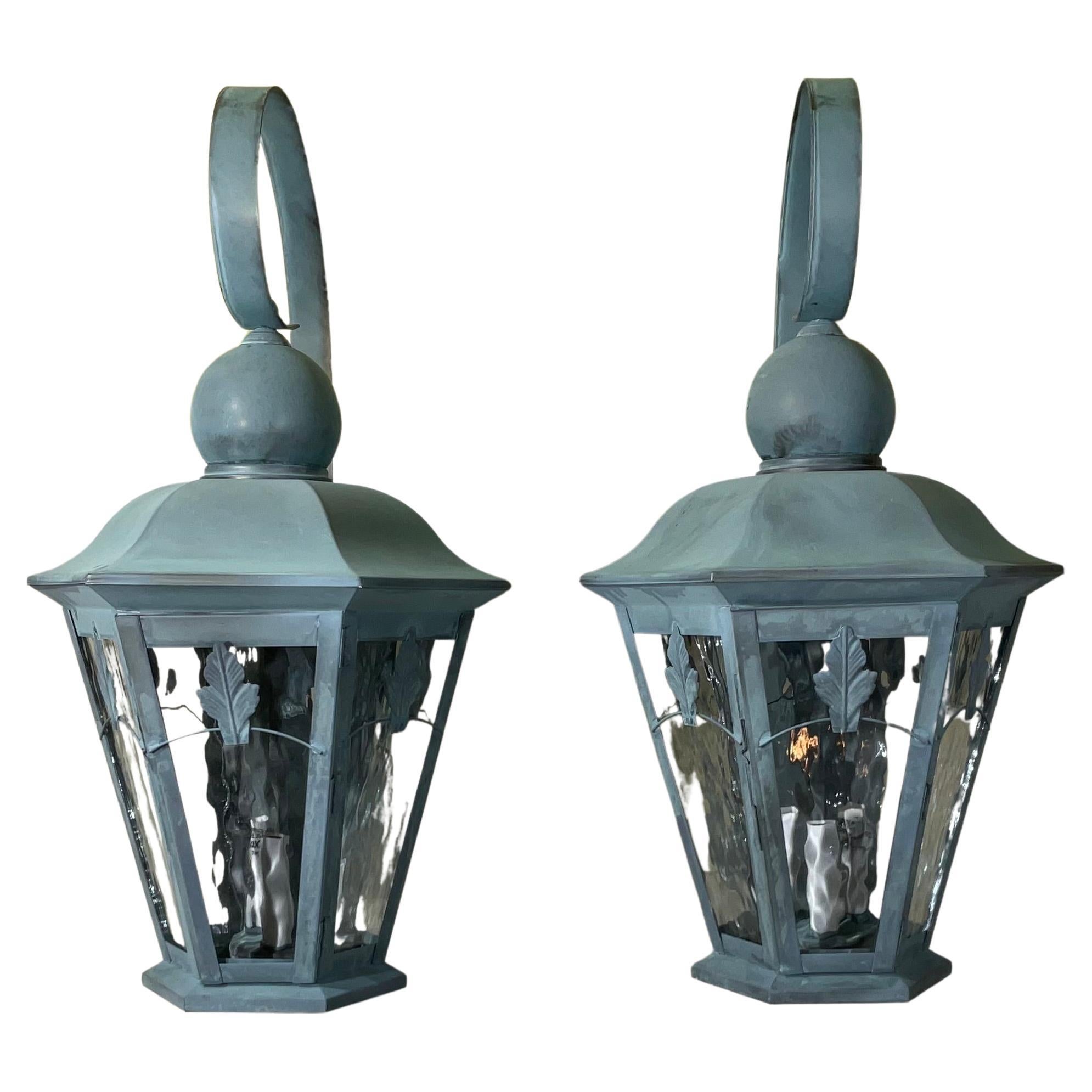 Large Pair of Handcrafted Solid Brass Wall Lanterns For Sale