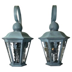 Vintage Large Pair of Handcrafted Solid Brass Wall Lanterns