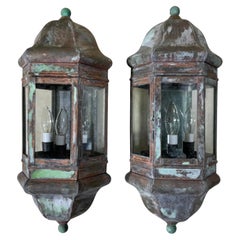 Large Pair of Handcrafted Solid Brass Wall Lanterns