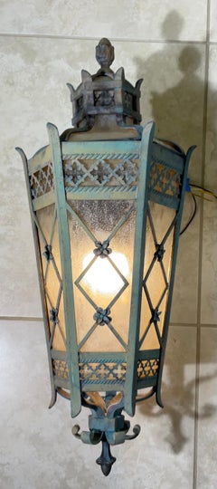 Large Pair of Handcrafted Wall-Mounted Solid Brass Lanterns / Sconces