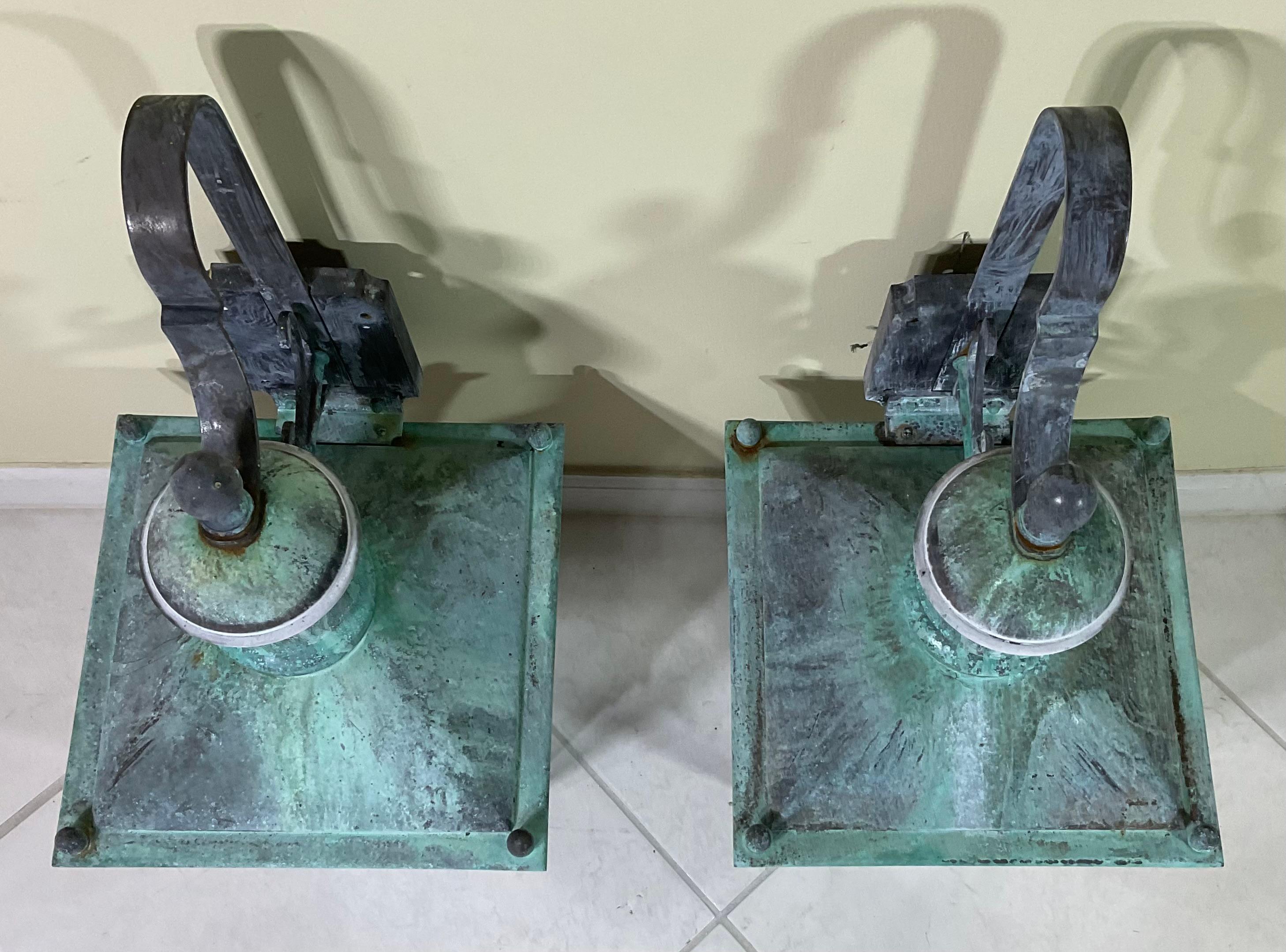 American Large Pair of Handcrafted Wall-Mounted Solid Copper Lantern For Sale
