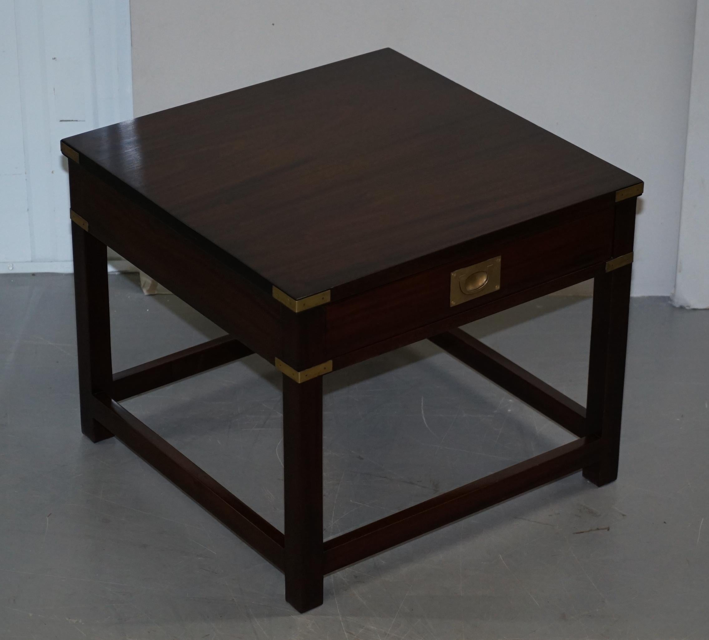 We are delighted to offer for sale this stunning pair of large single drawer R.E.H Kennedy furniture, retailed through Harrods London Military Campaign side tables

A good looking and well made pair, these are absolutely iconic and highly