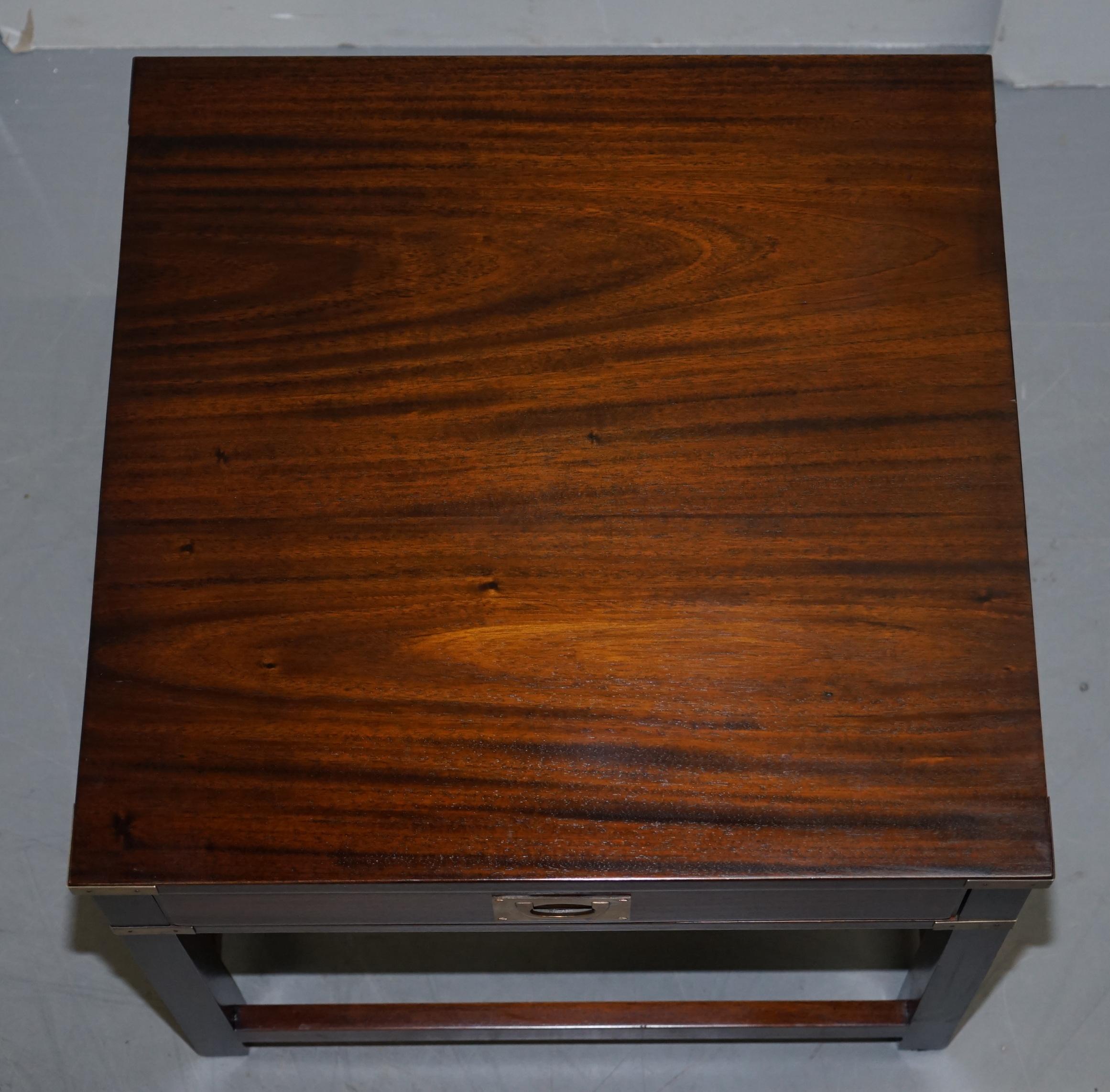 Hand-Crafted Large Pair of Harrods Kennedy Mahogany Military Campaign Side End Lamp Tables