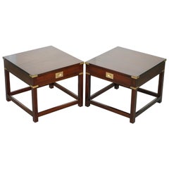 Large Pair of Harrods Kennedy Mahogany Military Campaign Side End Lamp Tables