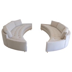 Large Pair of Harvey Probber Attributed Curved Sofas in Natural Linen