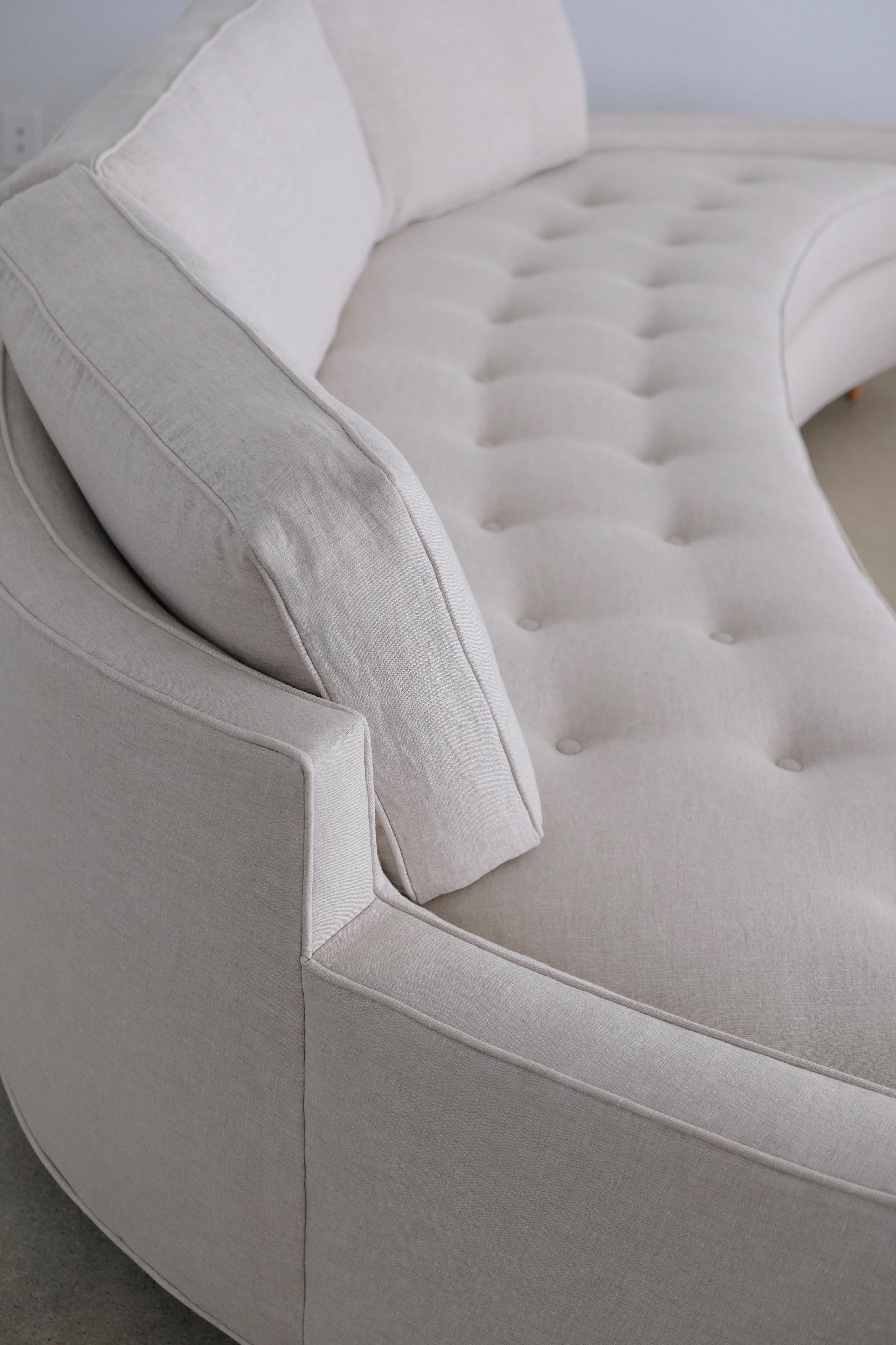 Large Pair of Harvey Probber Attributed Curved Sofas in Natural Linen 3