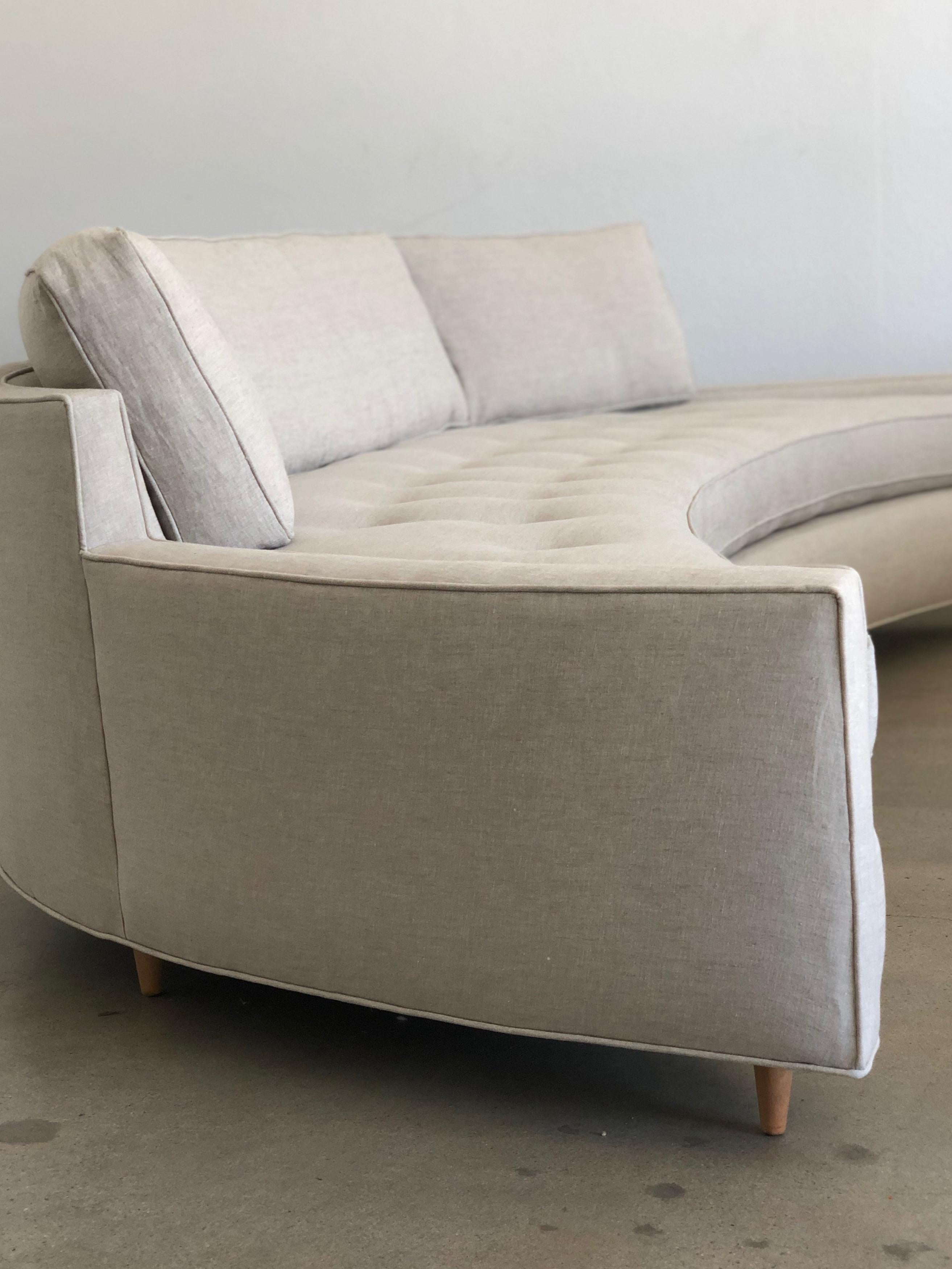 Large Pair of Harvey Probber Attributed Curved Sofas in Natural Linen 4