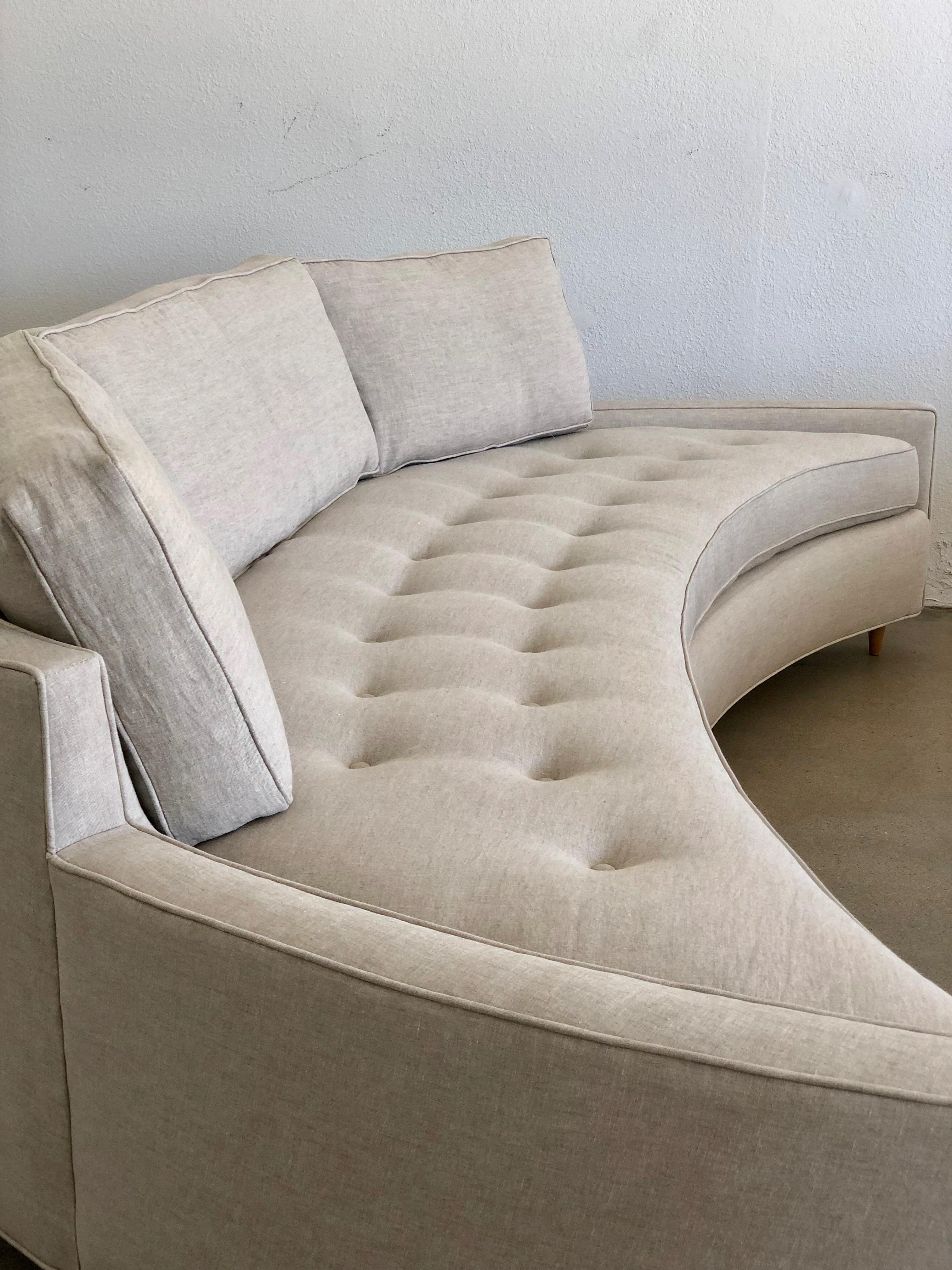 Large Pair of Harvey Probber Attributed Curved Sofas in Natural Linen 6