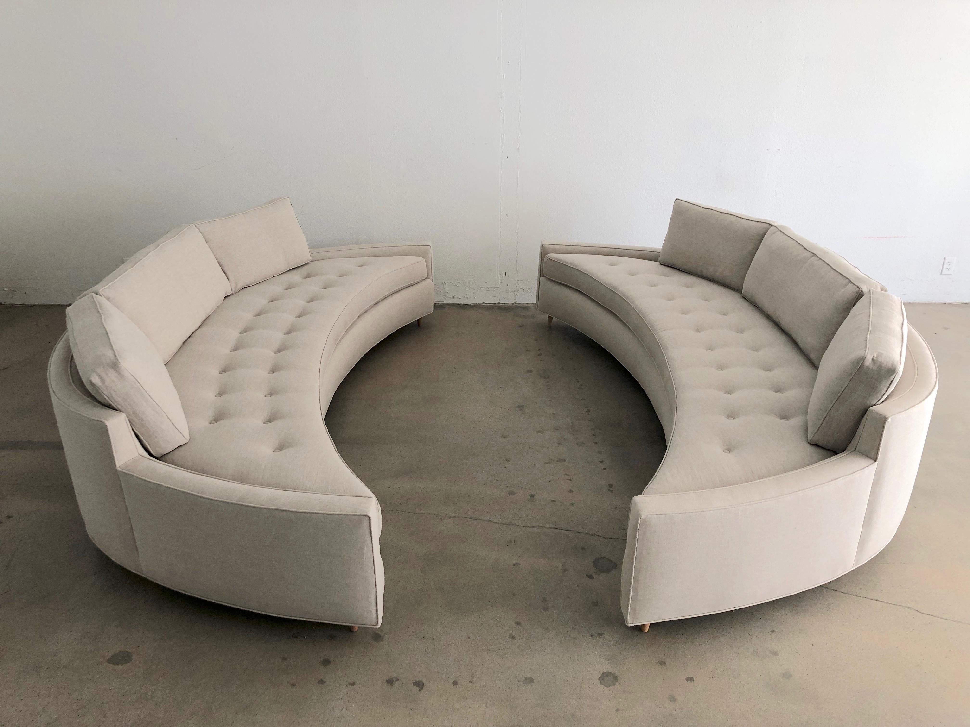 Large Pair of Harvey Probber Attributed Curved Sofas in Natural Linen 7