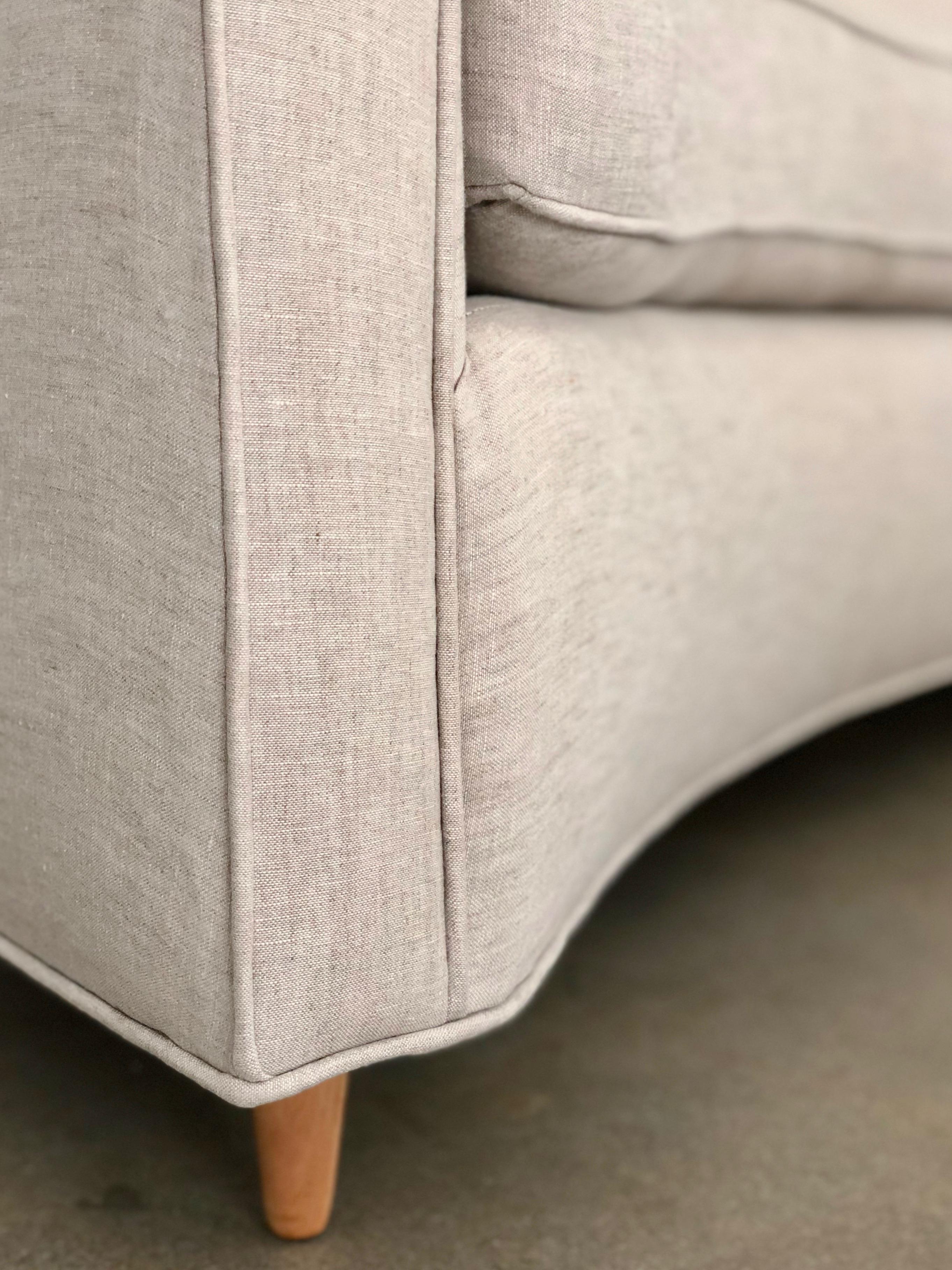 Large Pair of Harvey Probber Attributed Curved Sofas in Natural Linen 9