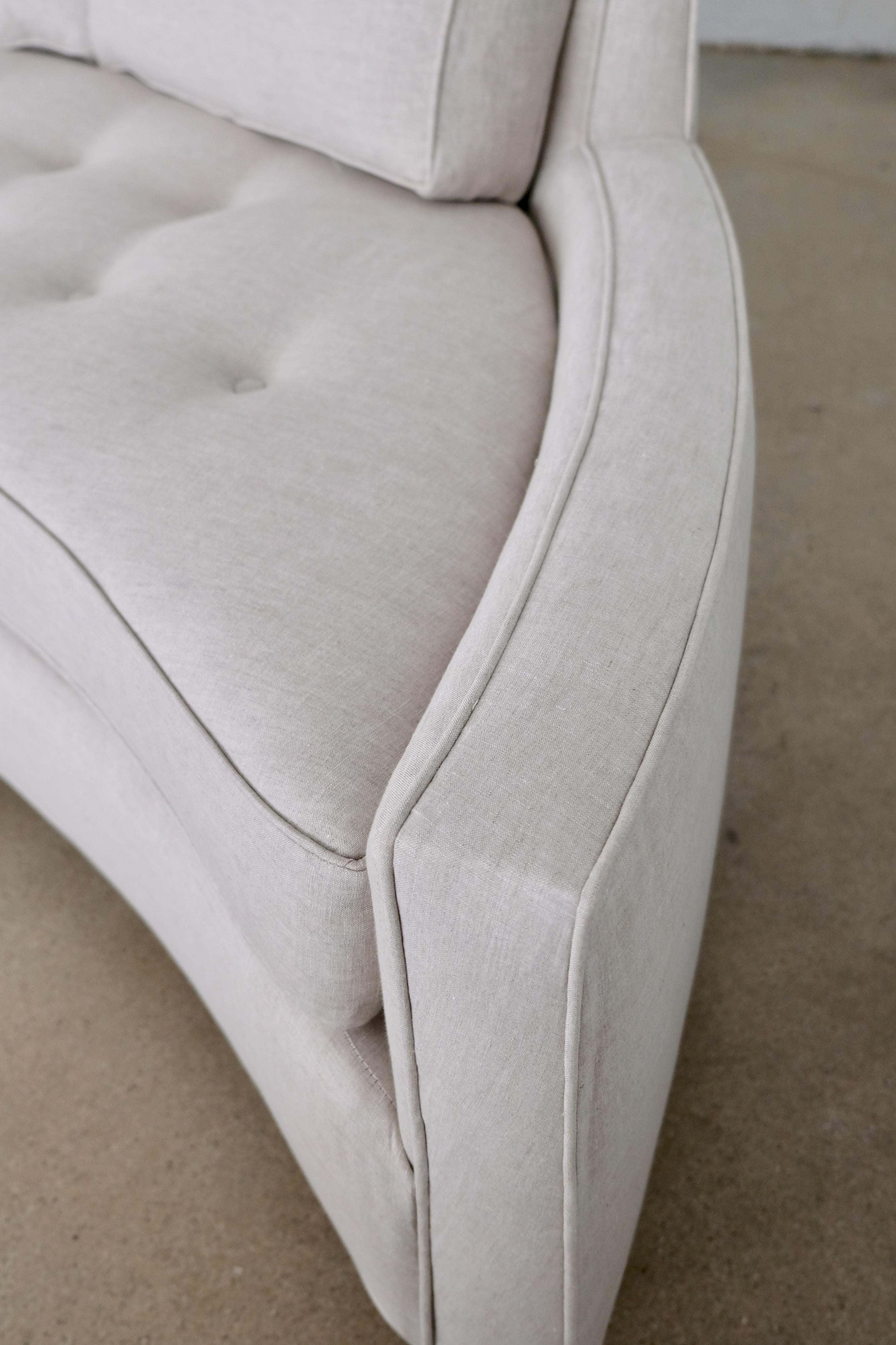 Large Pair of Harvey Probber Attributed Curved Sofas in Natural Linen 10