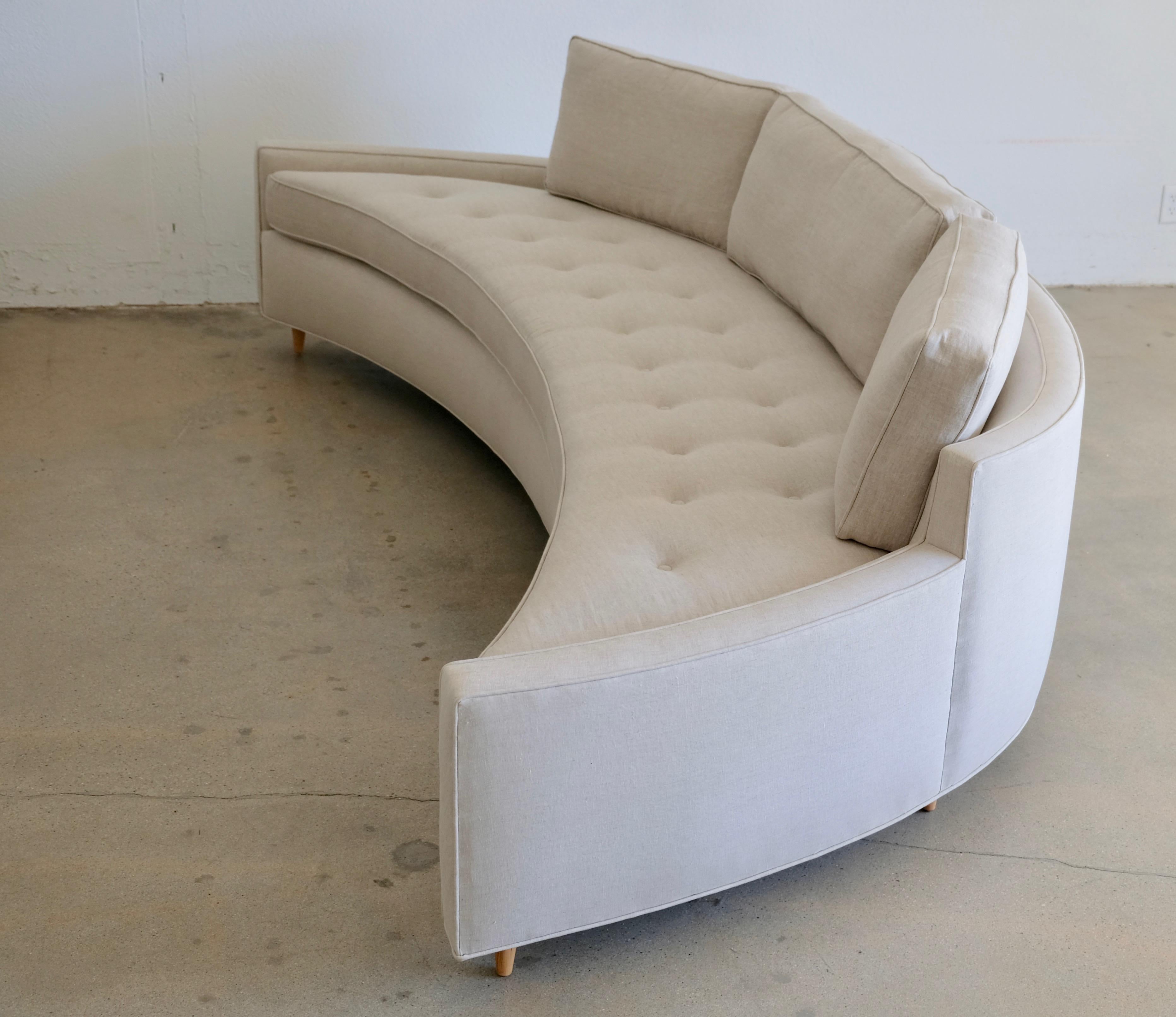 American Large Pair of Harvey Probber Attributed Curved Sofas in Natural Linen