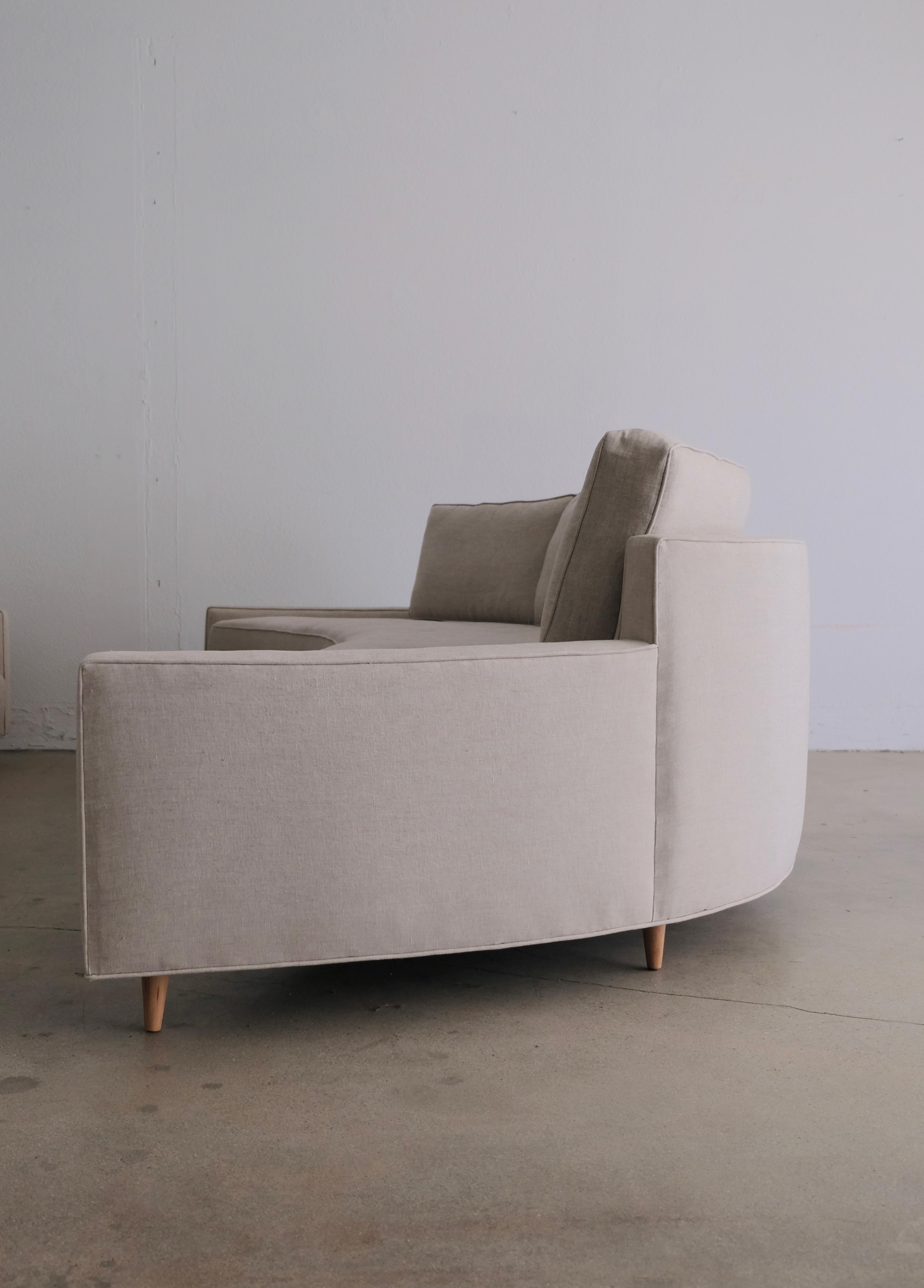 Upholstery Large Pair of Harvey Probber Attributed Curved Sofas in Natural Linen