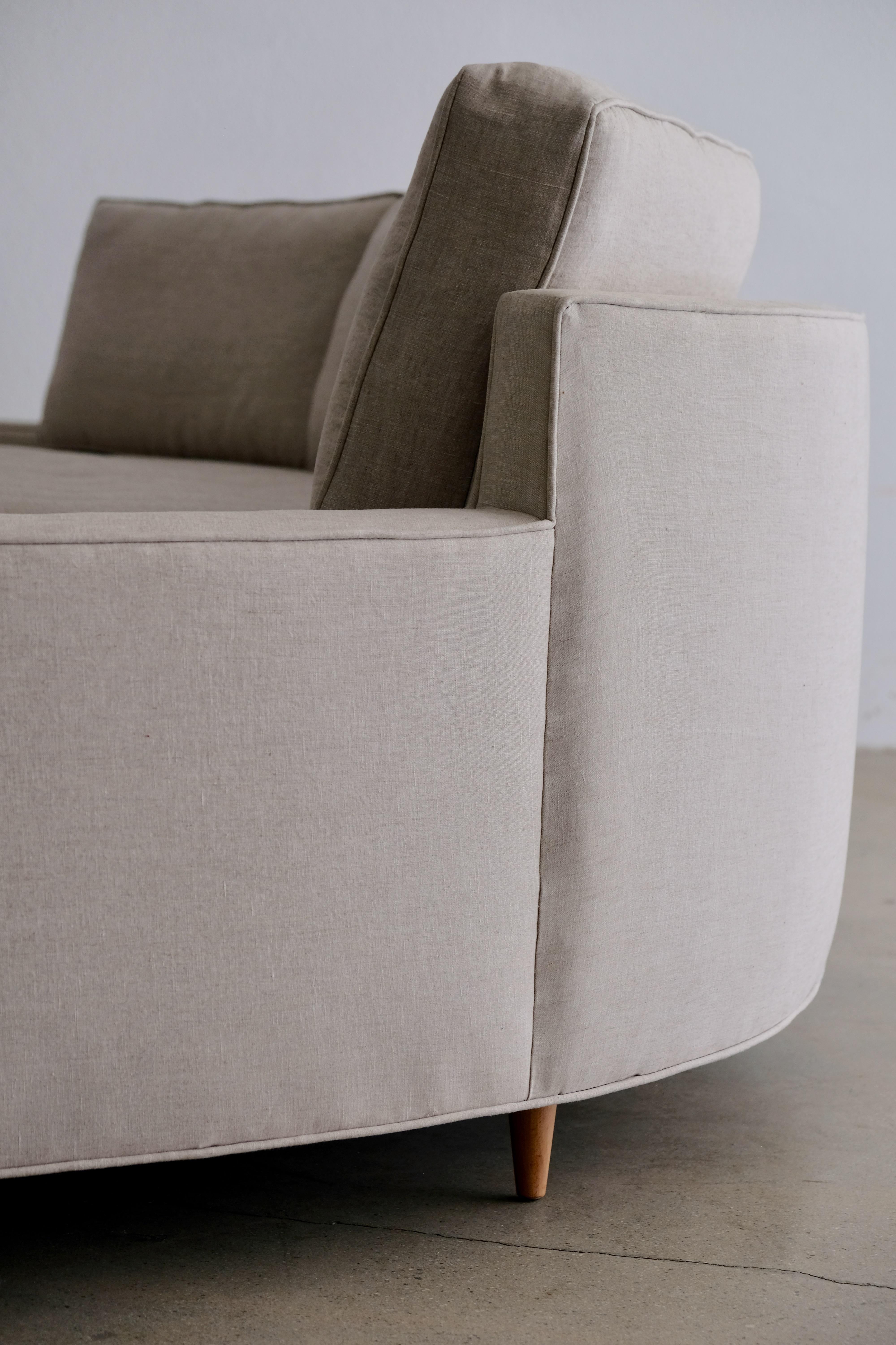 Large Pair of Harvey Probber Attributed Curved Sofas in Natural Linen 1