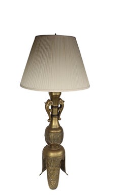 Large Pair of Hollywood Regency  Asian Style Brass Table Lamps by James Mont