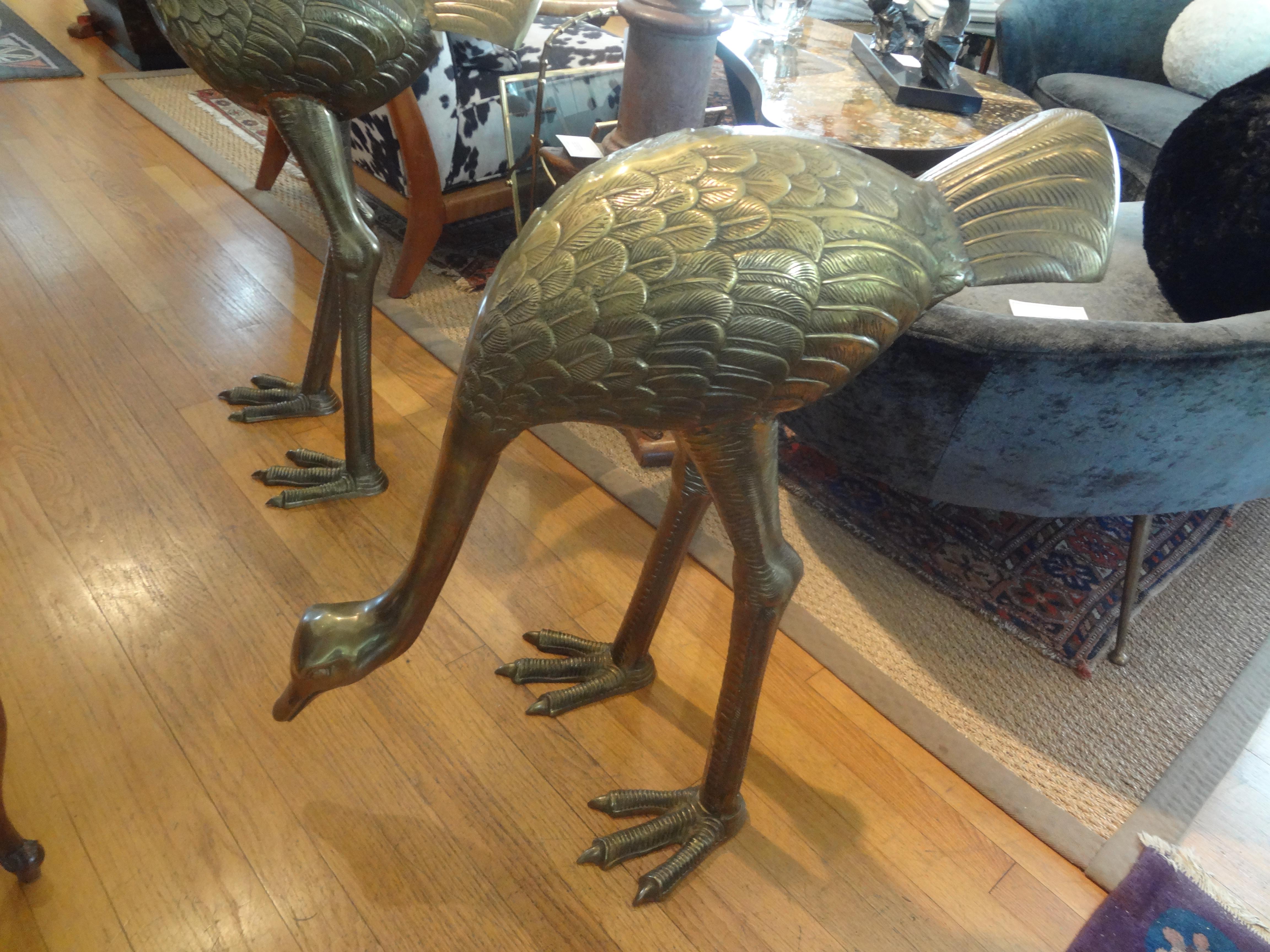 Large Pair of Hollywood Regency Brass Ostrich Figures For Sale 5