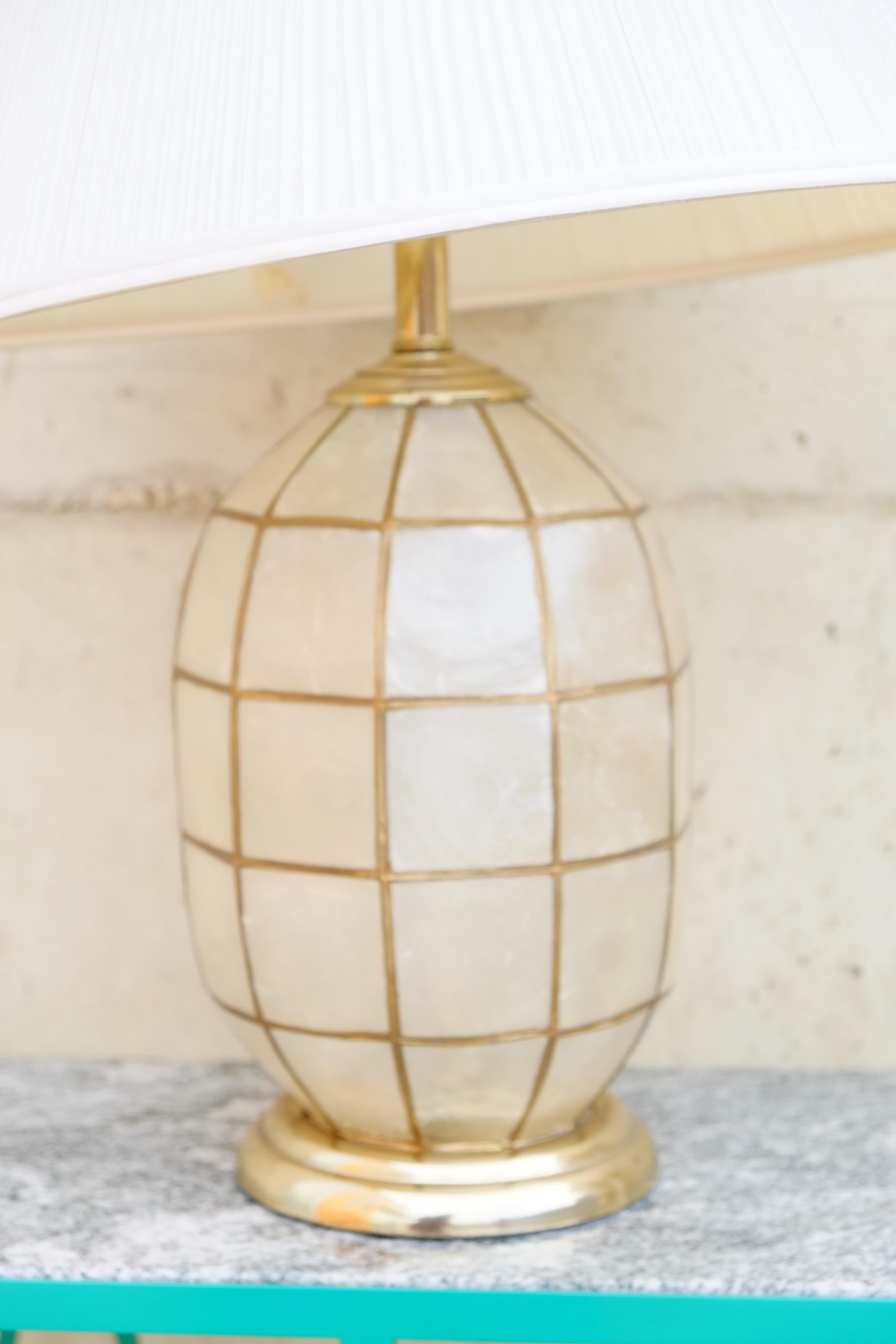 Late 20th Century Large Pair of Hollywood Regency Lapis Shell Table Lamps For Sale