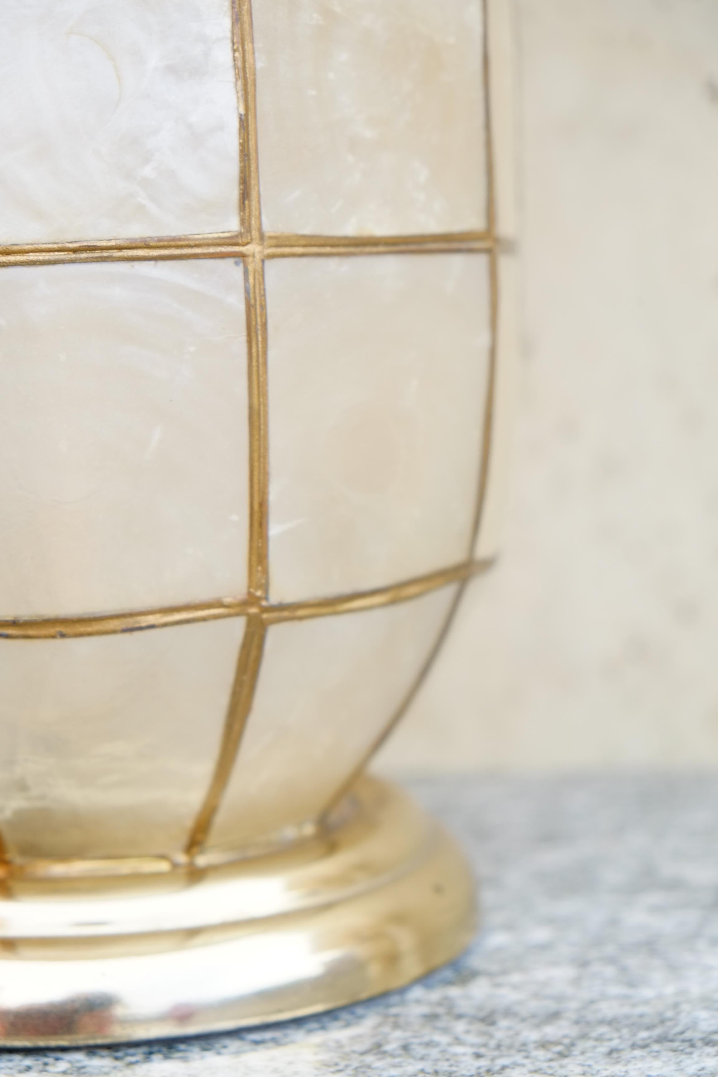 Brass Large Pair of Hollywood Regency Lapis Shell Table Lamps For Sale