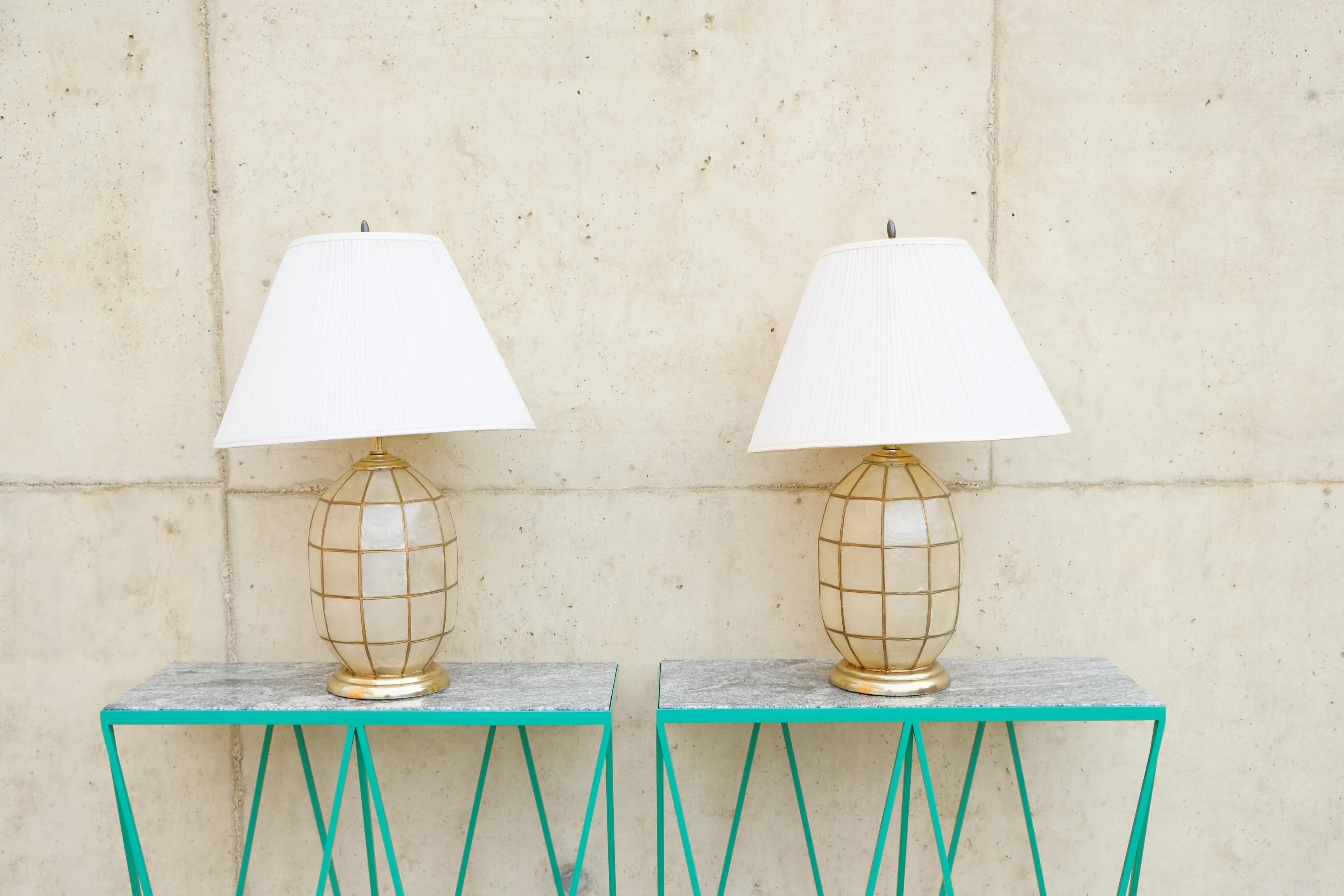 Large Pair of Hollywood Regency Lapis Shell Table Lamps For Sale 2