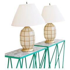 Grande coppia di lampade da tavolo Hollywood Regency a conchiglia di lapis