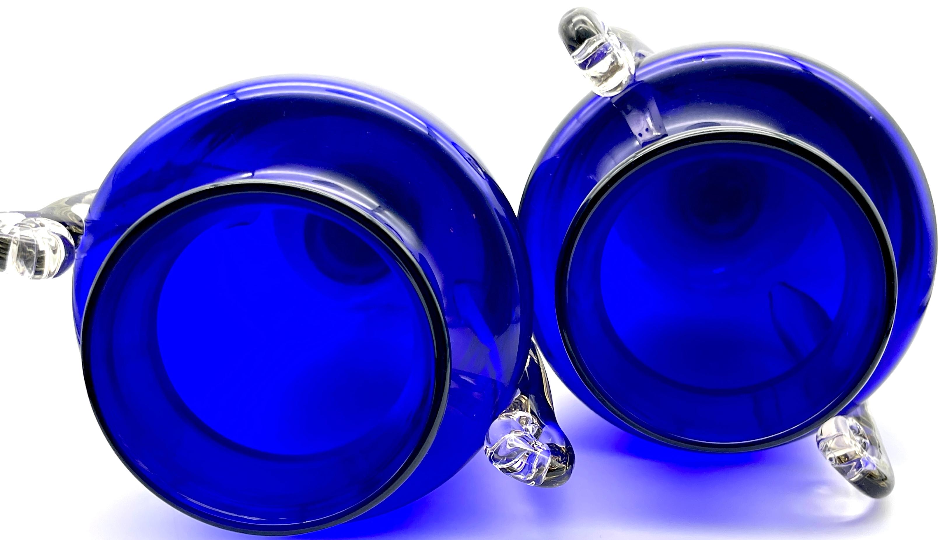 Grande coppia di vasi in vetro di Murano blu cobalto in stile Hollywood Regency in vendita 2