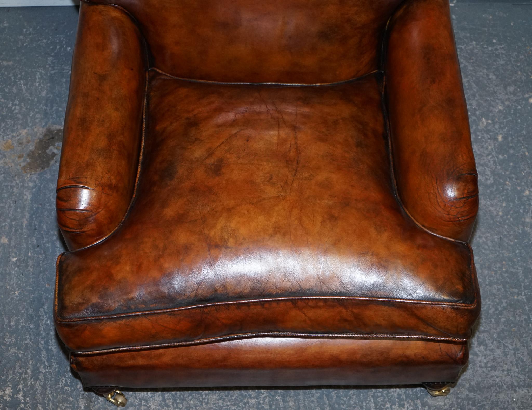 
Antiques of London



A magnificent pair of large Howard-style armchairs, beautifully hand-dyed in rich brown leather with a deep patina that only improves with age. These chairs epitomise the timeless elegance and comfort associated with the