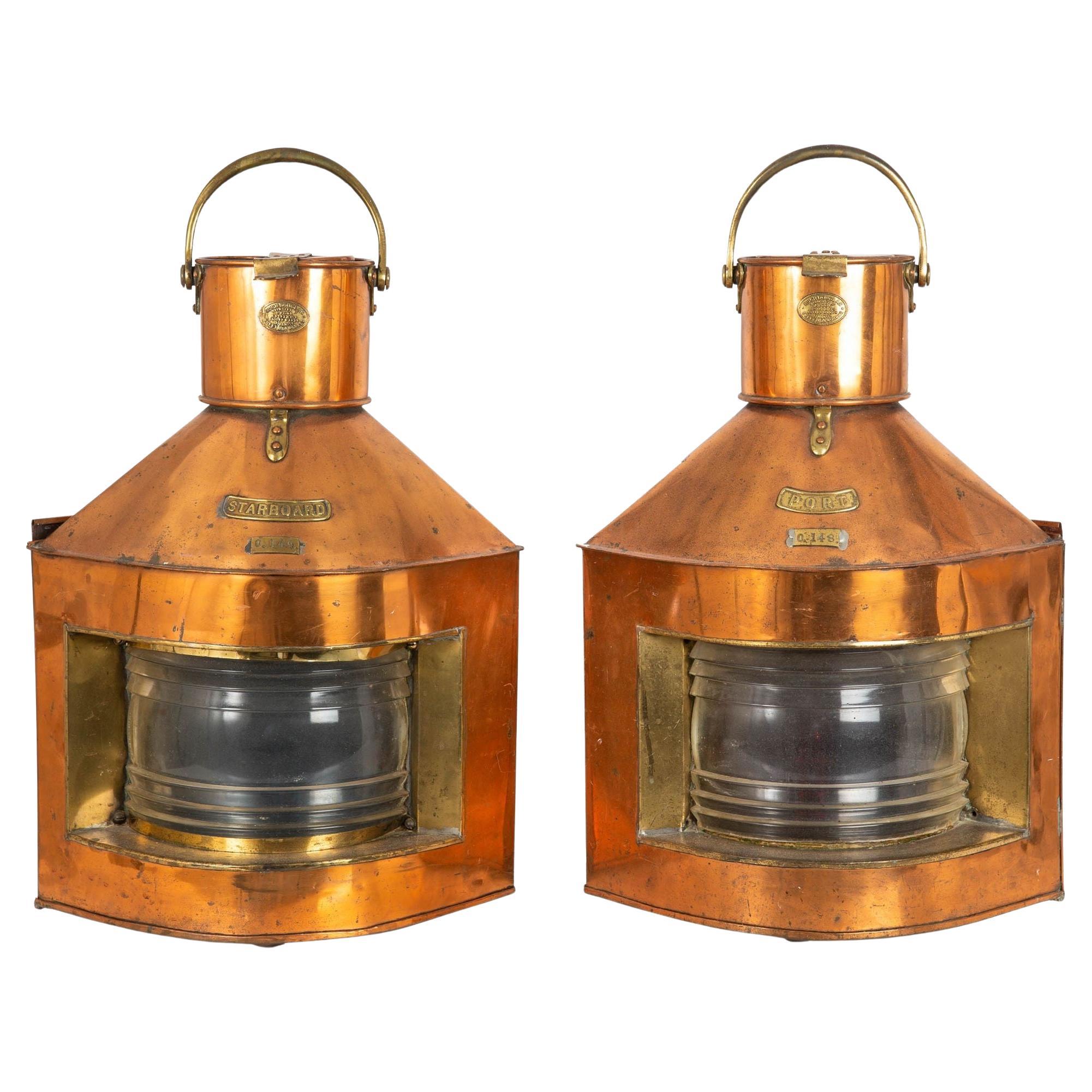Large Pair of Hugh Douglas Copper Starboard & Port Ship Lanterns