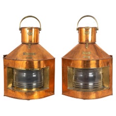 Vintage Large Pair of Hugh Douglas Copper Starboard & Port Ship Lanterns