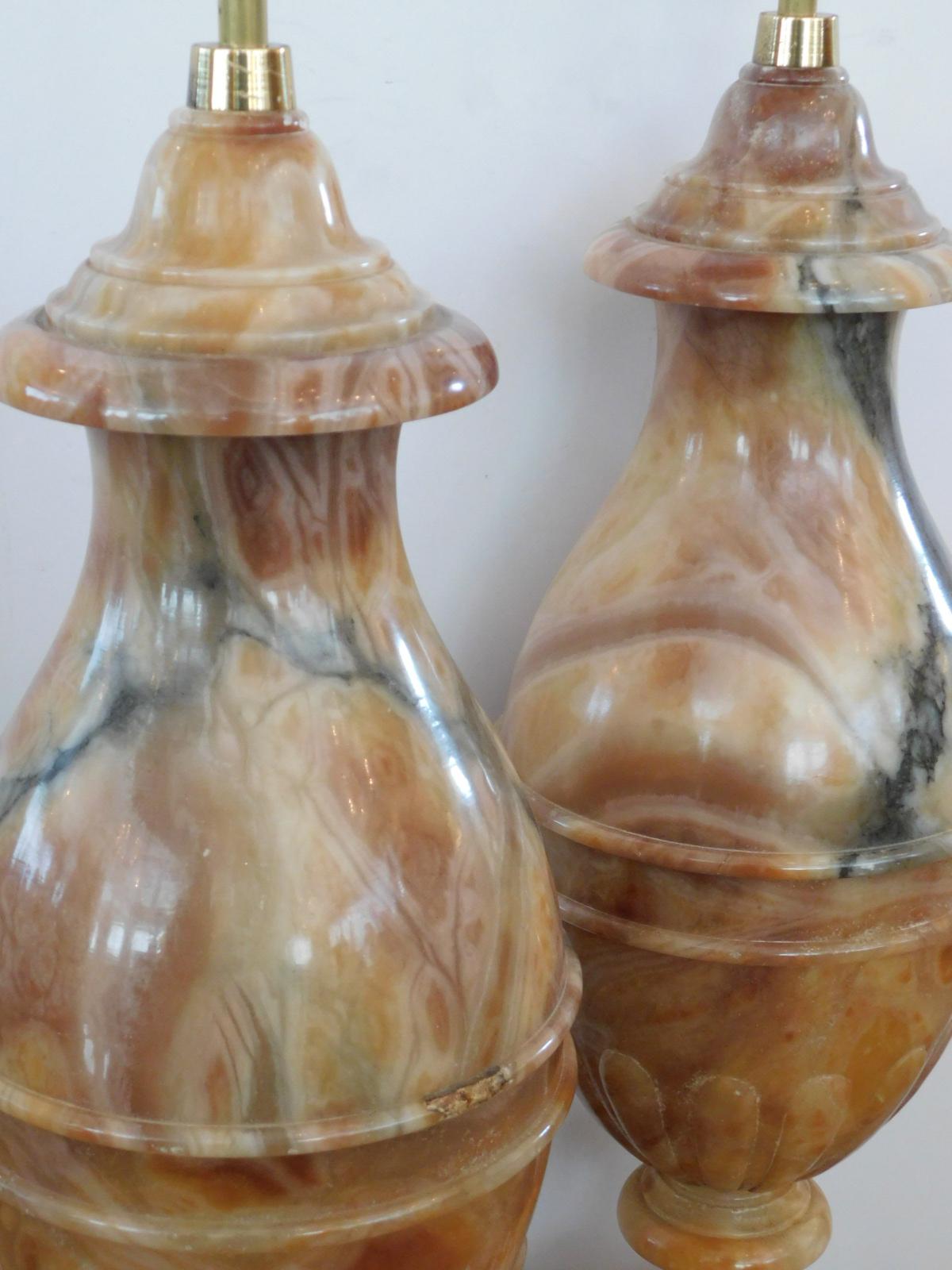 Large Pair of Italian 1950's Baluster-Form Carved Onyx Lamps In Good Condition In San Francisco, CA