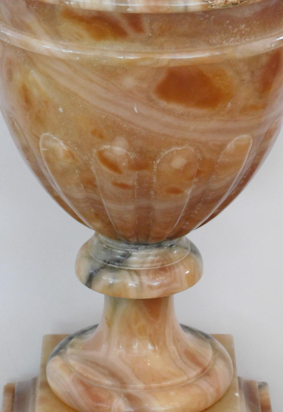 Mid-20th Century Large Pair of Italian 1950's Baluster-Form Carved Onyx Lamps