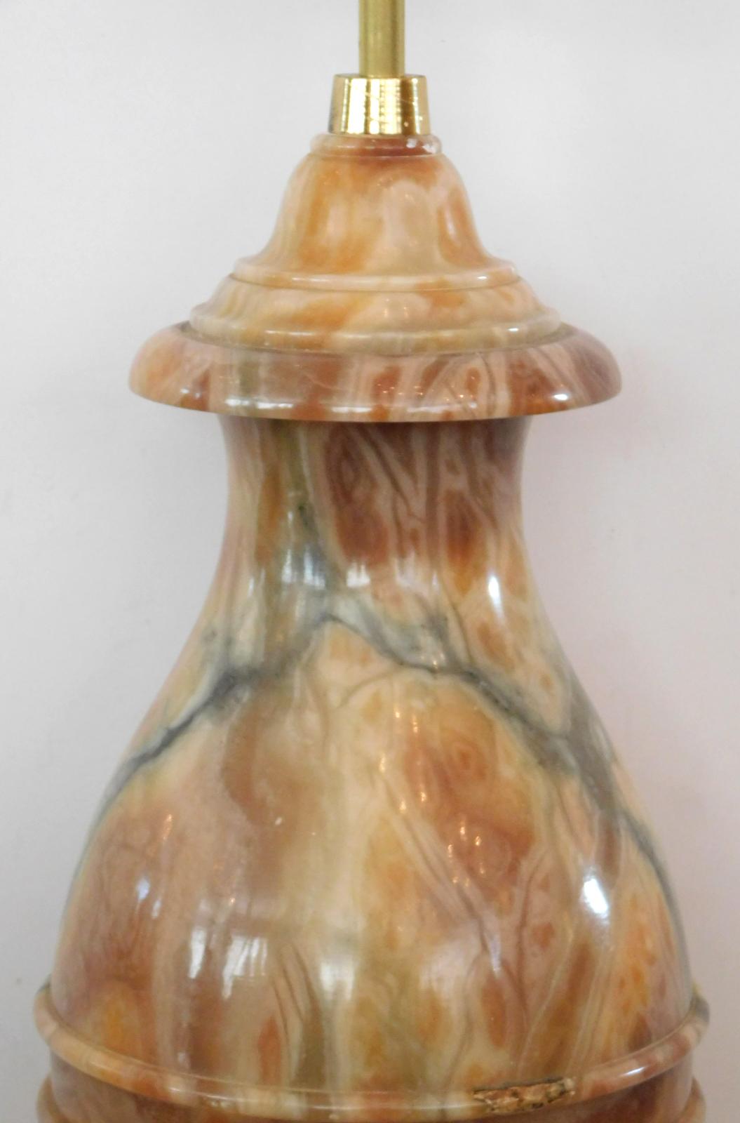 Large Pair of Italian 1950's Baluster-Form Carved Onyx Lamps 2