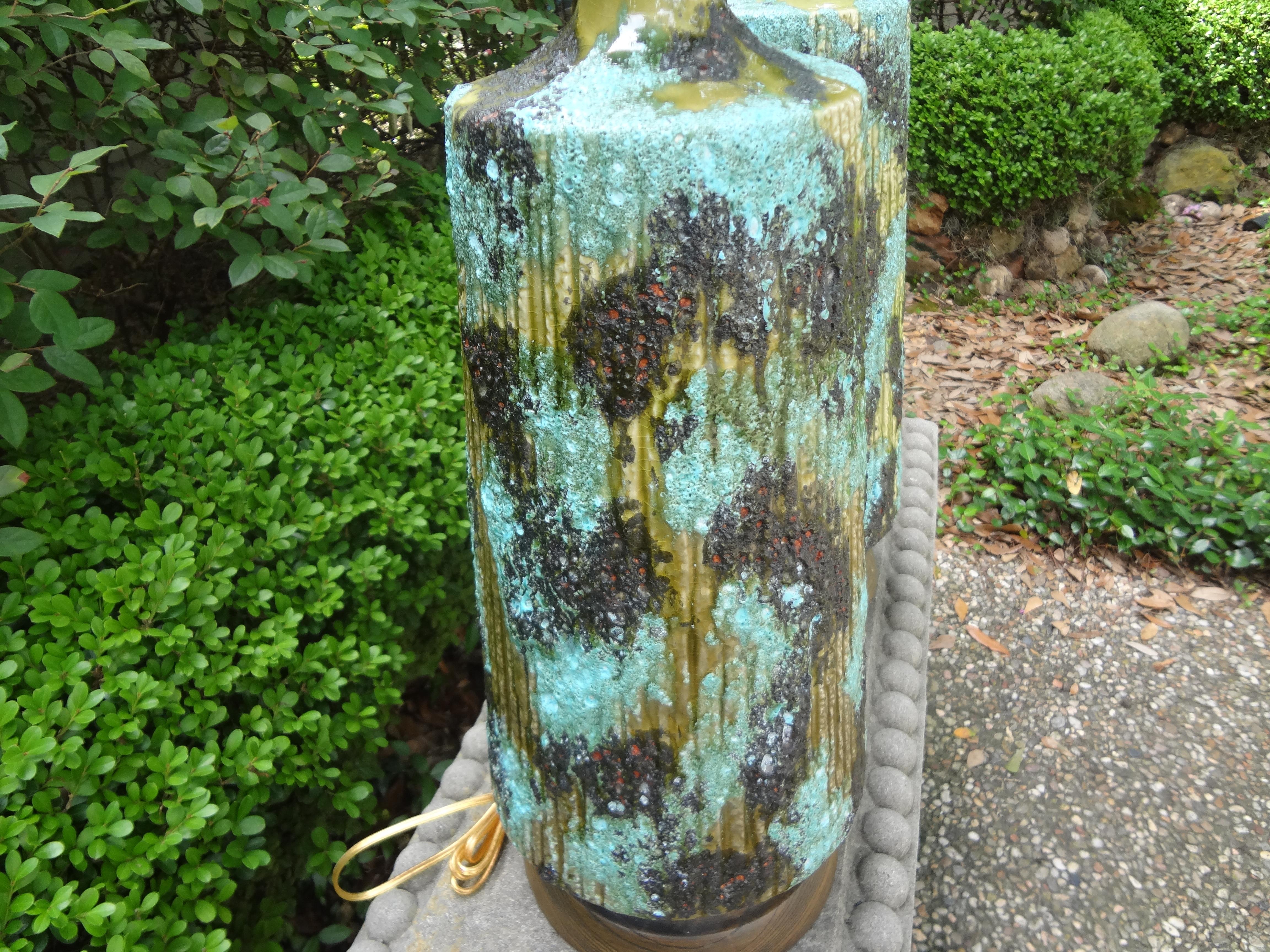 Mid-20th Century Large Pair of Italian Bitossi Attributed Glazed Ceramic Lamps