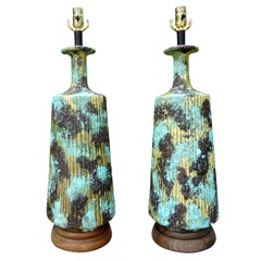 Large Pair of Italian Bitossi Attributed Glazed Ceramic Lamps