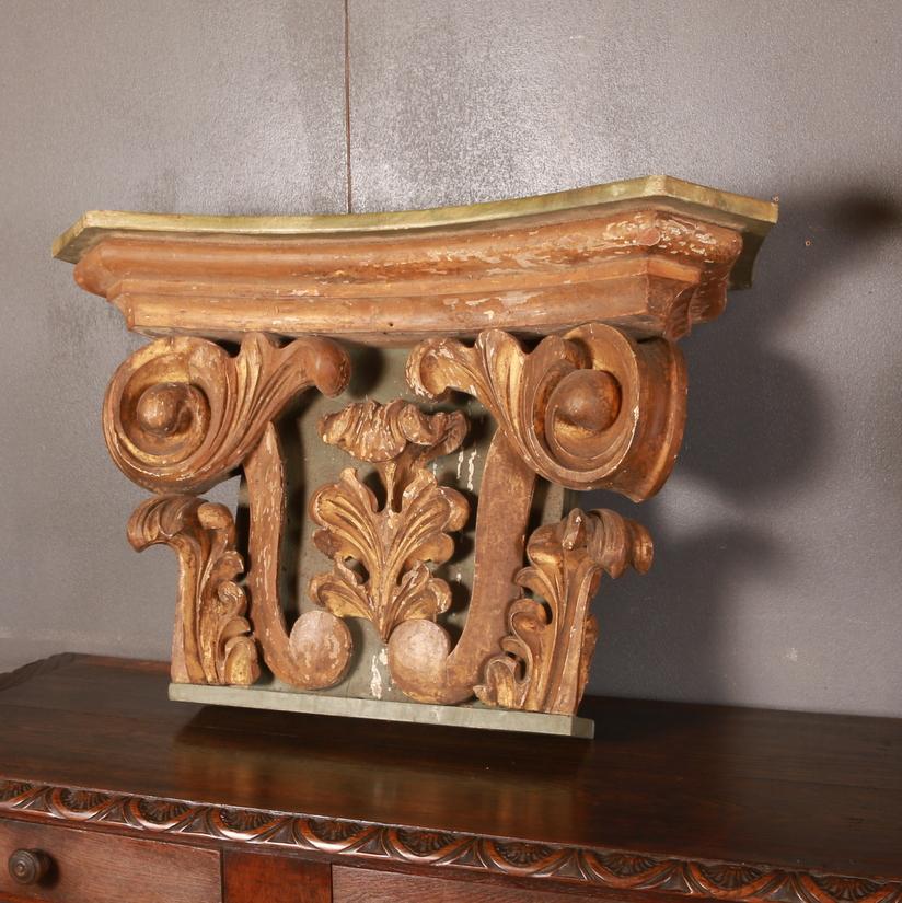 Huge pair of 18th century carved wood capitals with original paint finish. These would make fabulous console or bedside tables, 1780.

(The buffet underneath for size comparison is 86