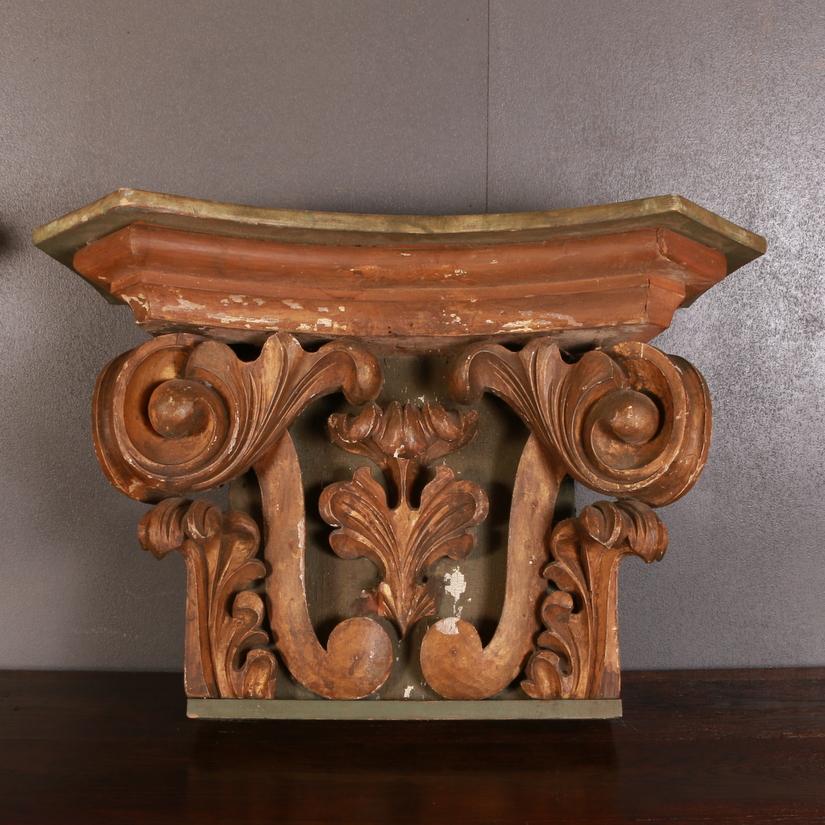Pine Pair of Carved Italian Capitals / Console Tables / Bedside Tables / Side Tables For Sale