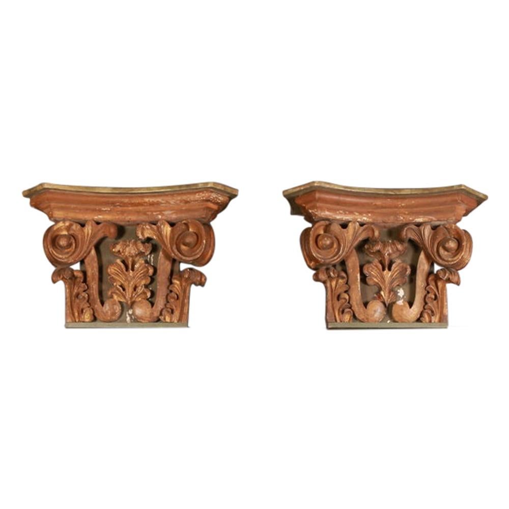 Pair of Carved Italian Capitals / Console Tables / Bedside Tables / Side Tables For Sale