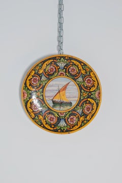 Large pair of Italian ceramic yellow plates Buoscaroli CAB Bologna, 1920s