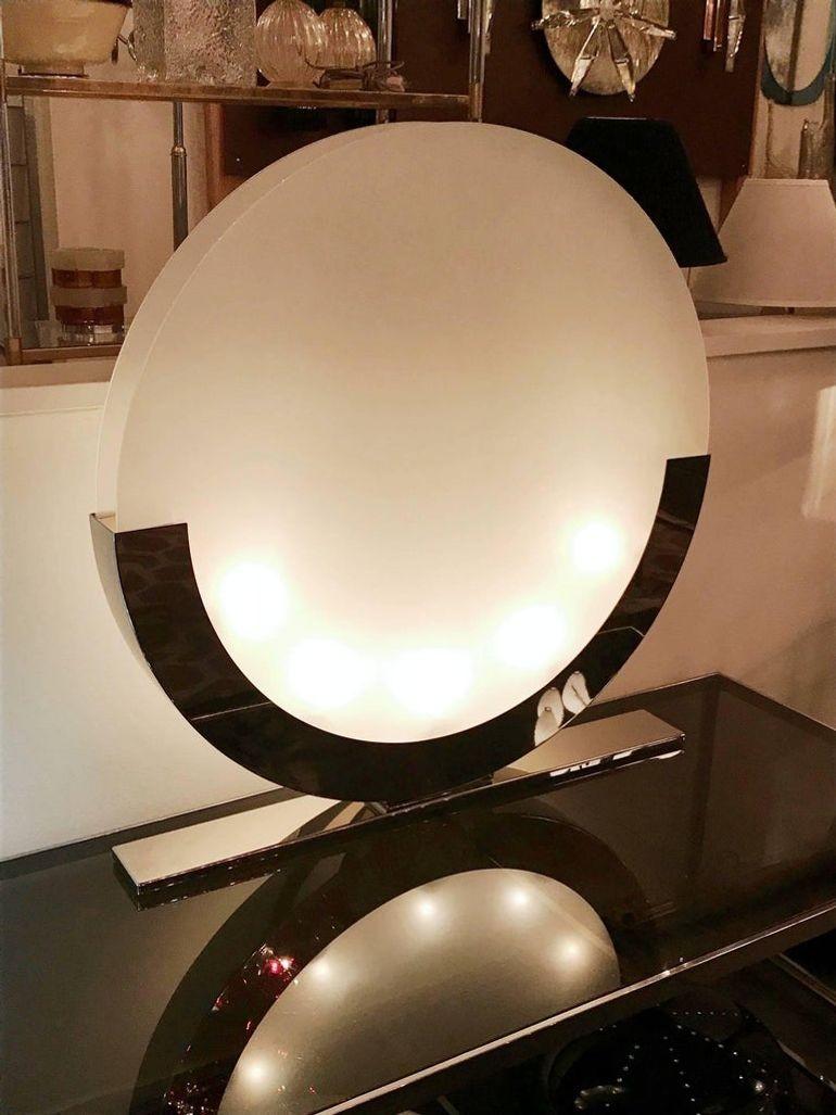 Large Pair of Italian Frosted Glass Lamps on Chrome Frame, 1990s For Sale 1